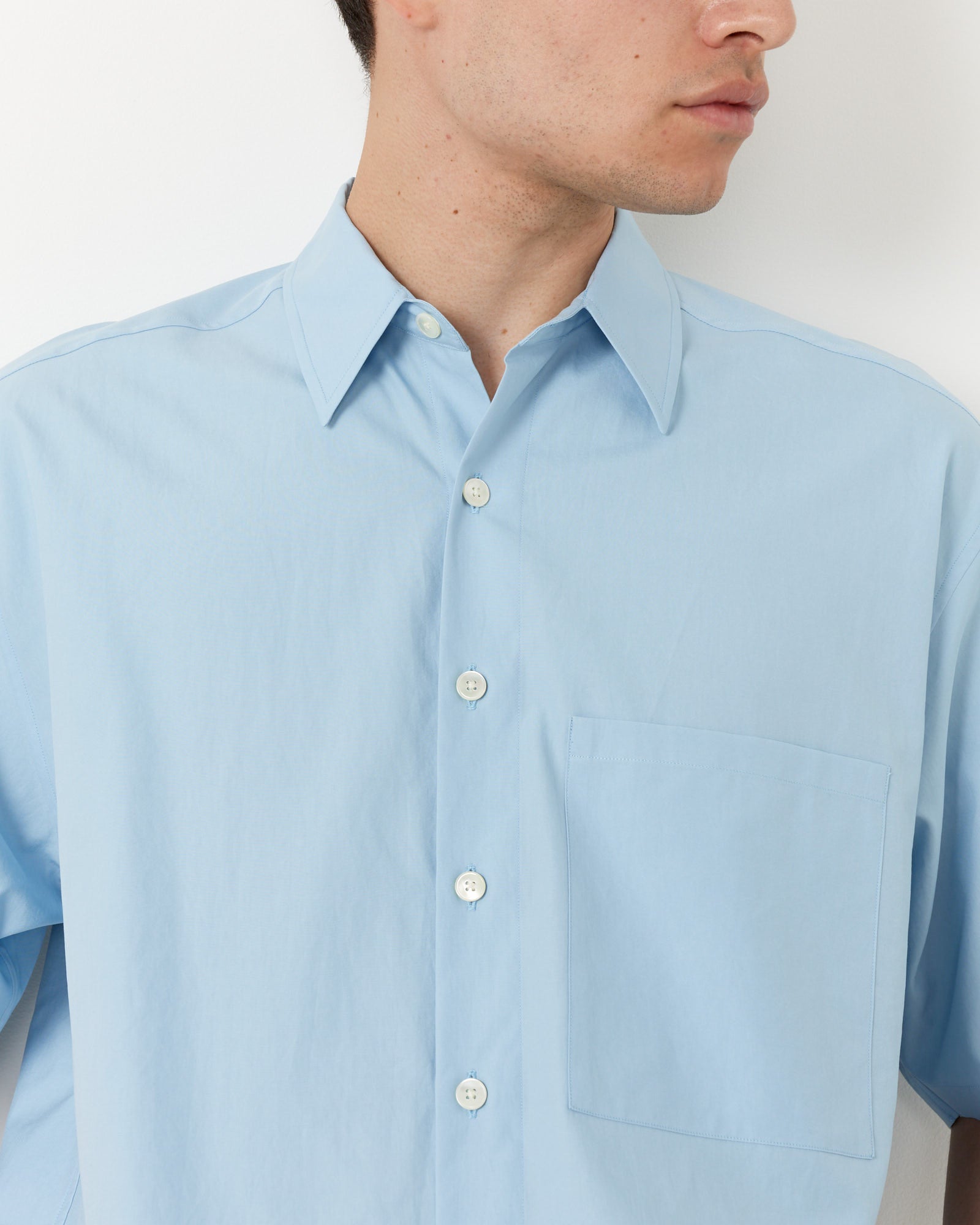 Washed Finx Twill Big Half Sleeve Shirt in Sax Blue