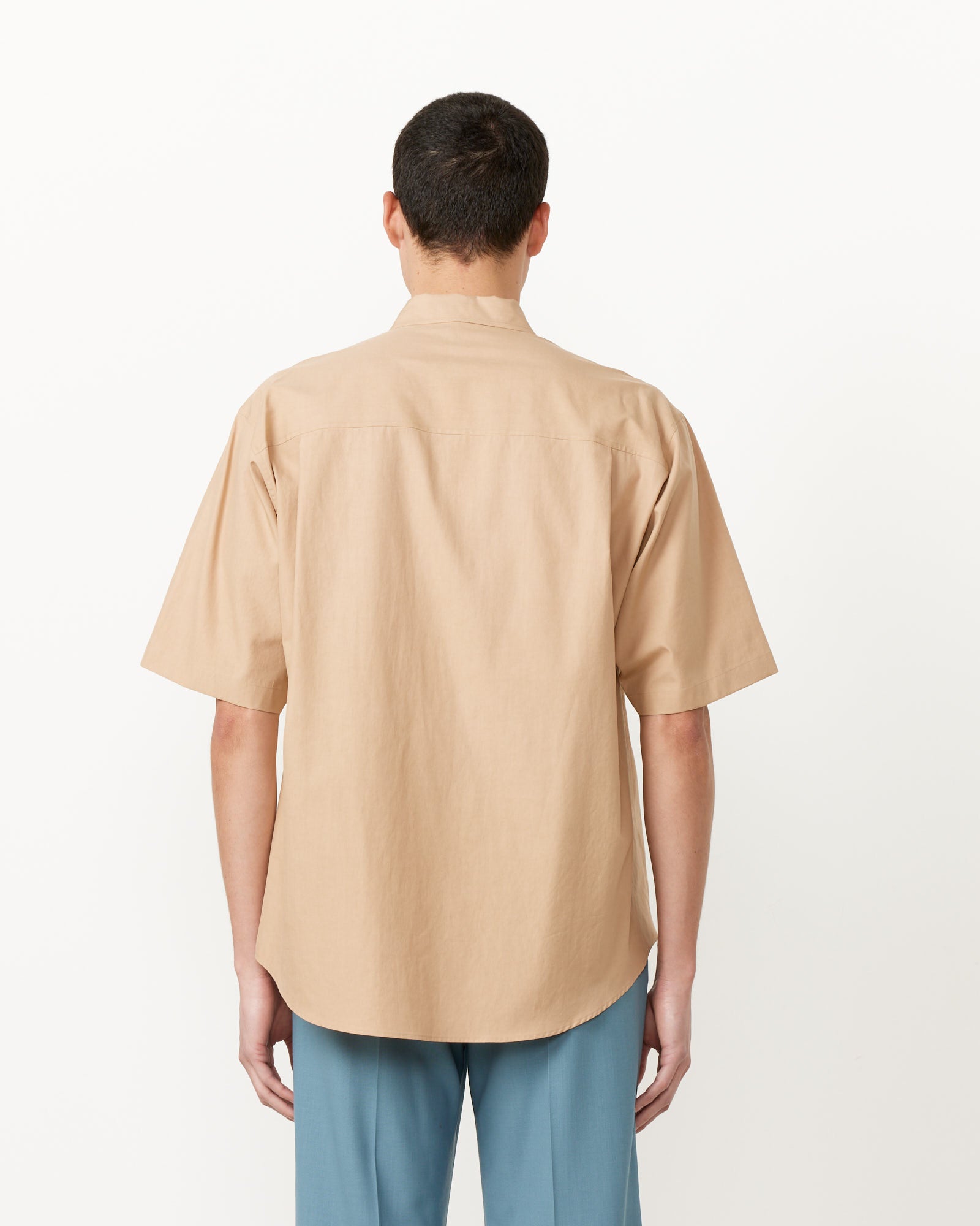 Washed Finx Twill Big Half Sleeve Shirt in Light Brown