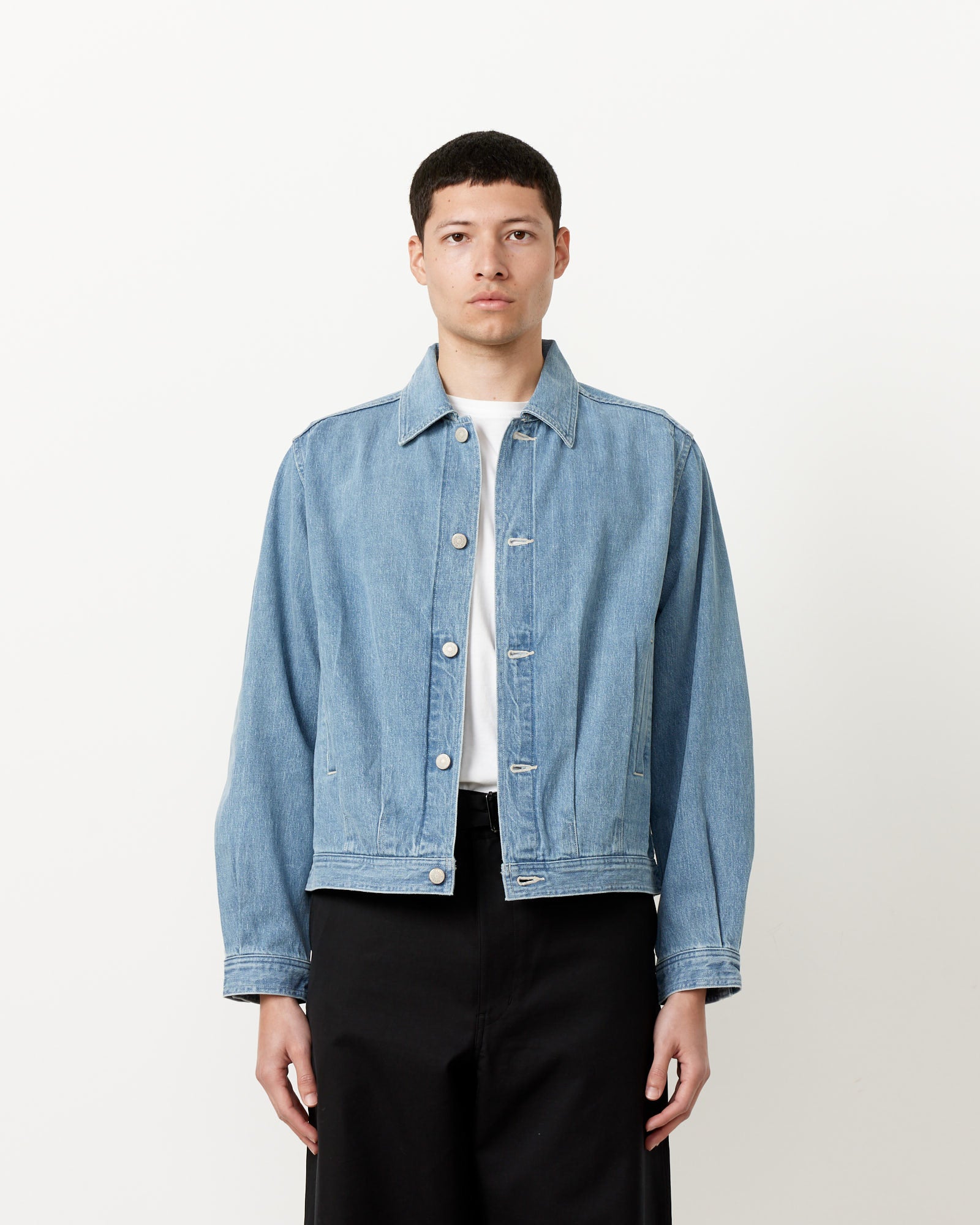 Faded Light Denim Blouson in Light Indigo Faded Light Denim Blouson in Light Indigo