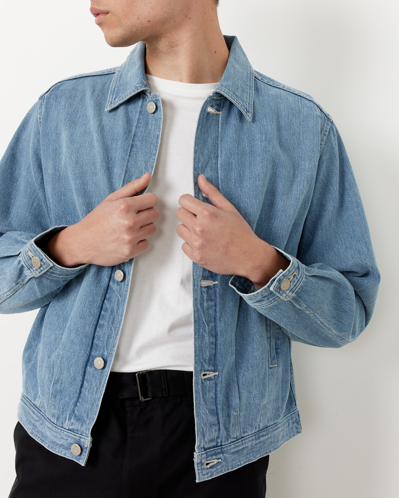 Faded Light Denim Blouson in Light Indigo