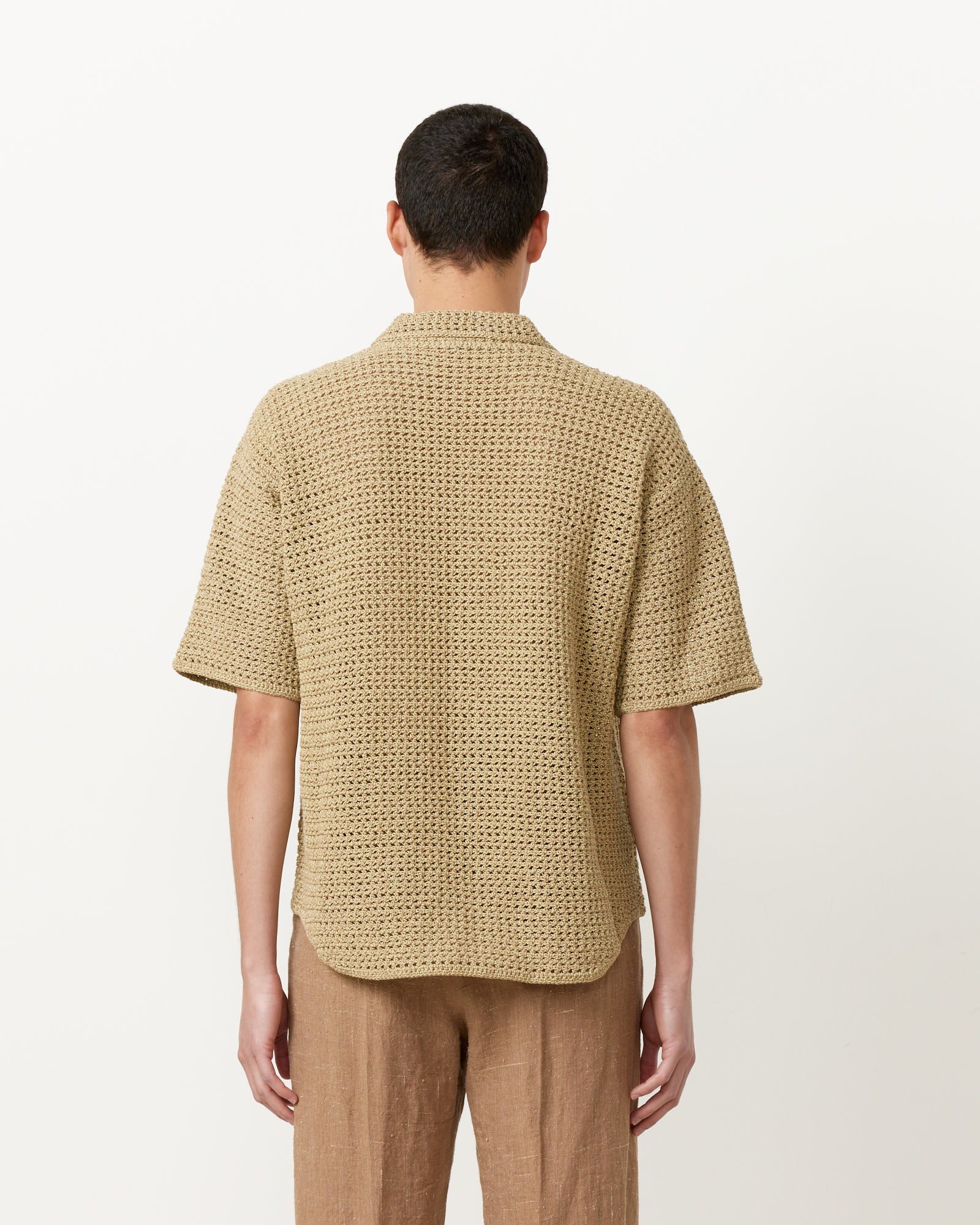 Hand Crochet Shirt in Khaki Beige