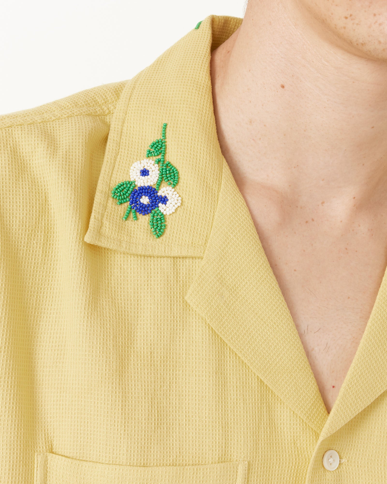 Beaded Chicory Short Sleeve Shirt in Yellow