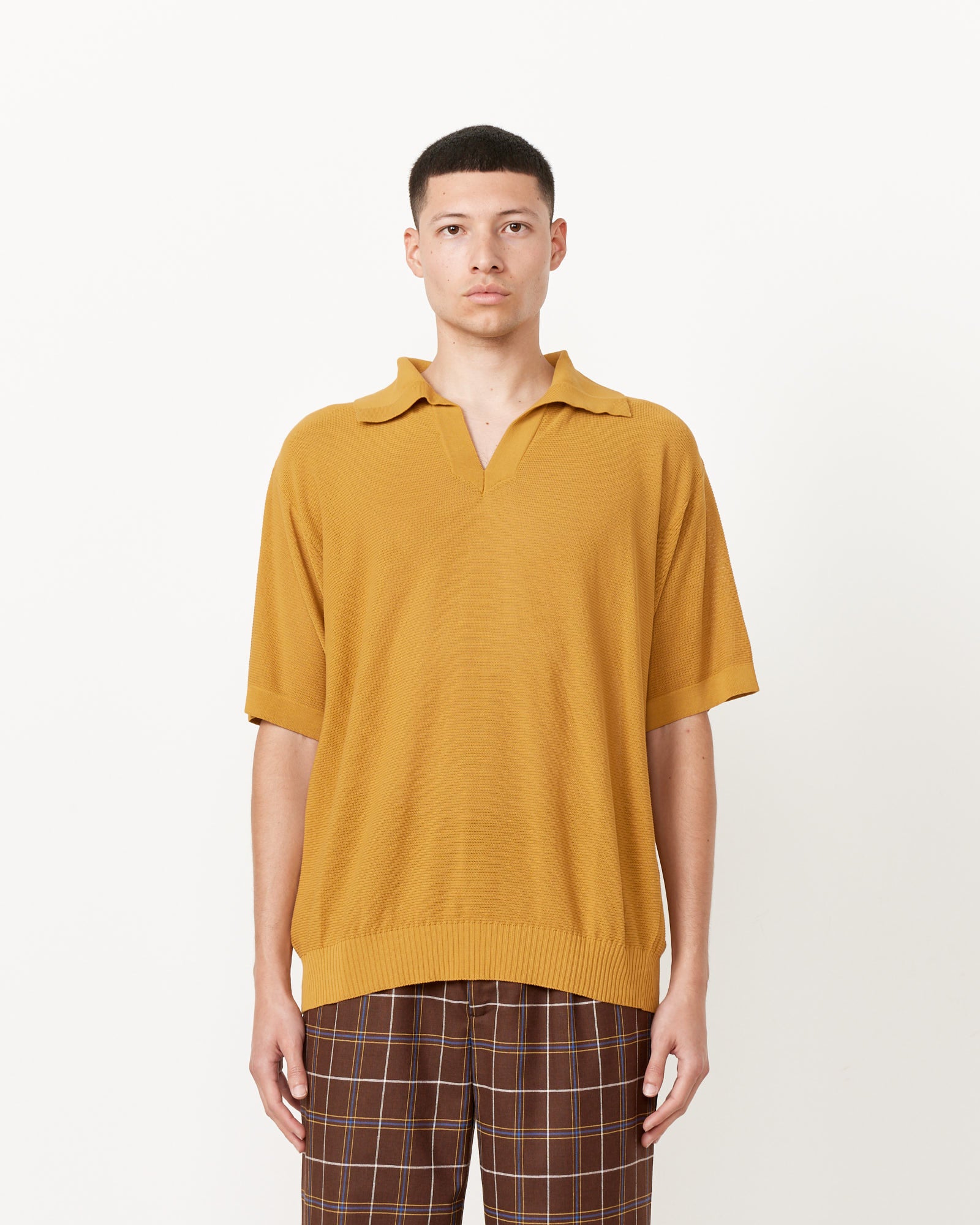 Boxy Polo in Brown Yellow
