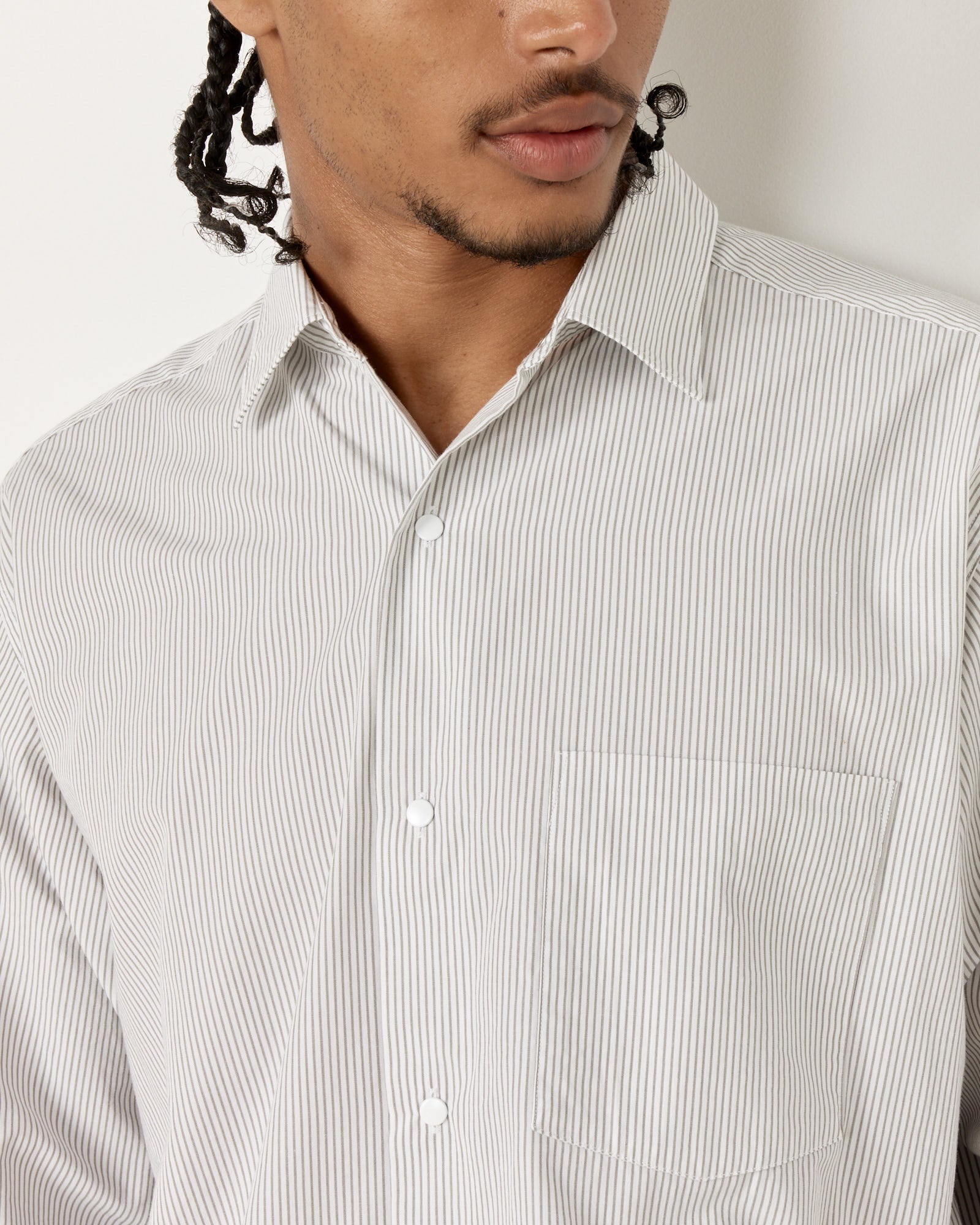 Regular Collar Stripe Wind Shirt in Beige