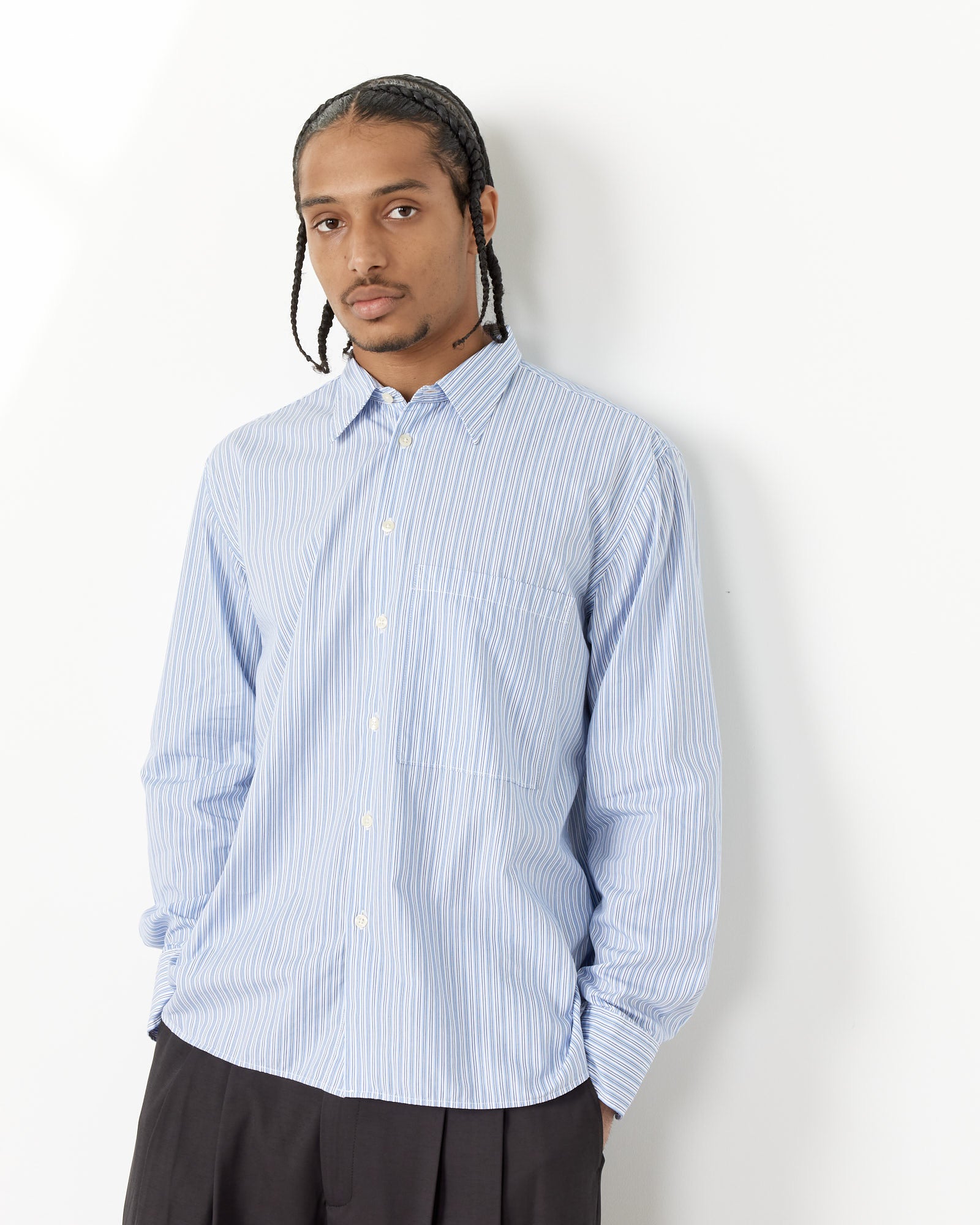 Square Pocket Stripe Shirt in Blue/Navy