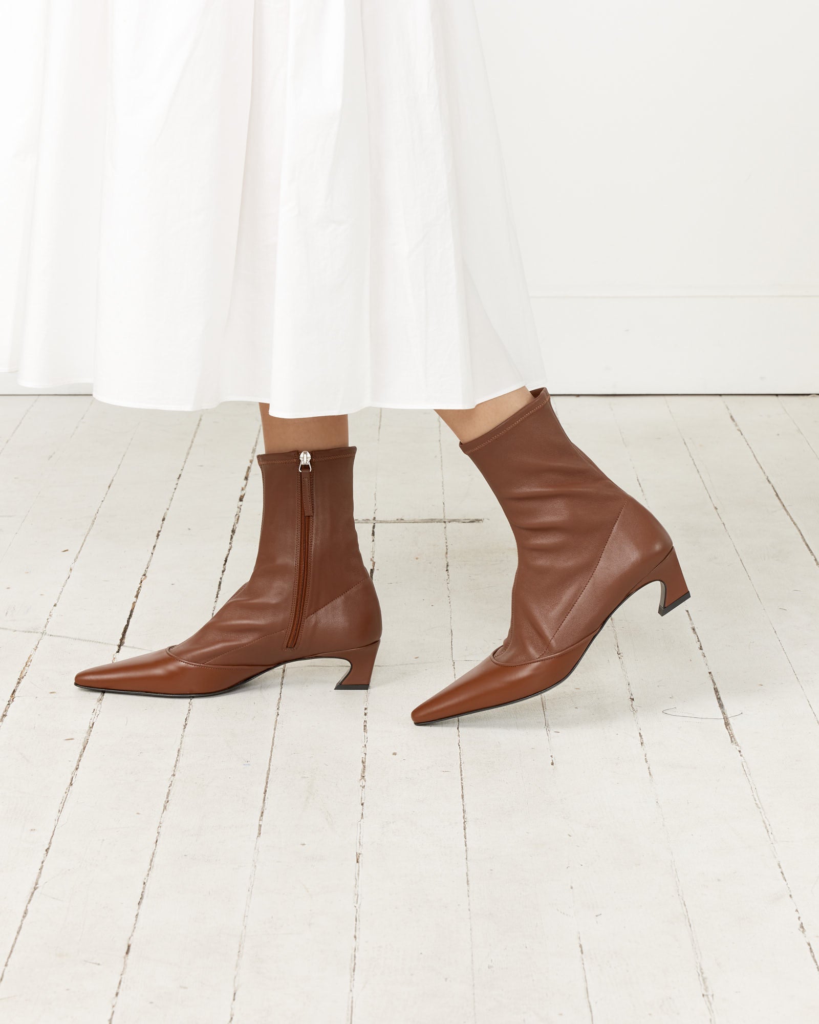 Heeled Ankle Boot in Cognac Brown