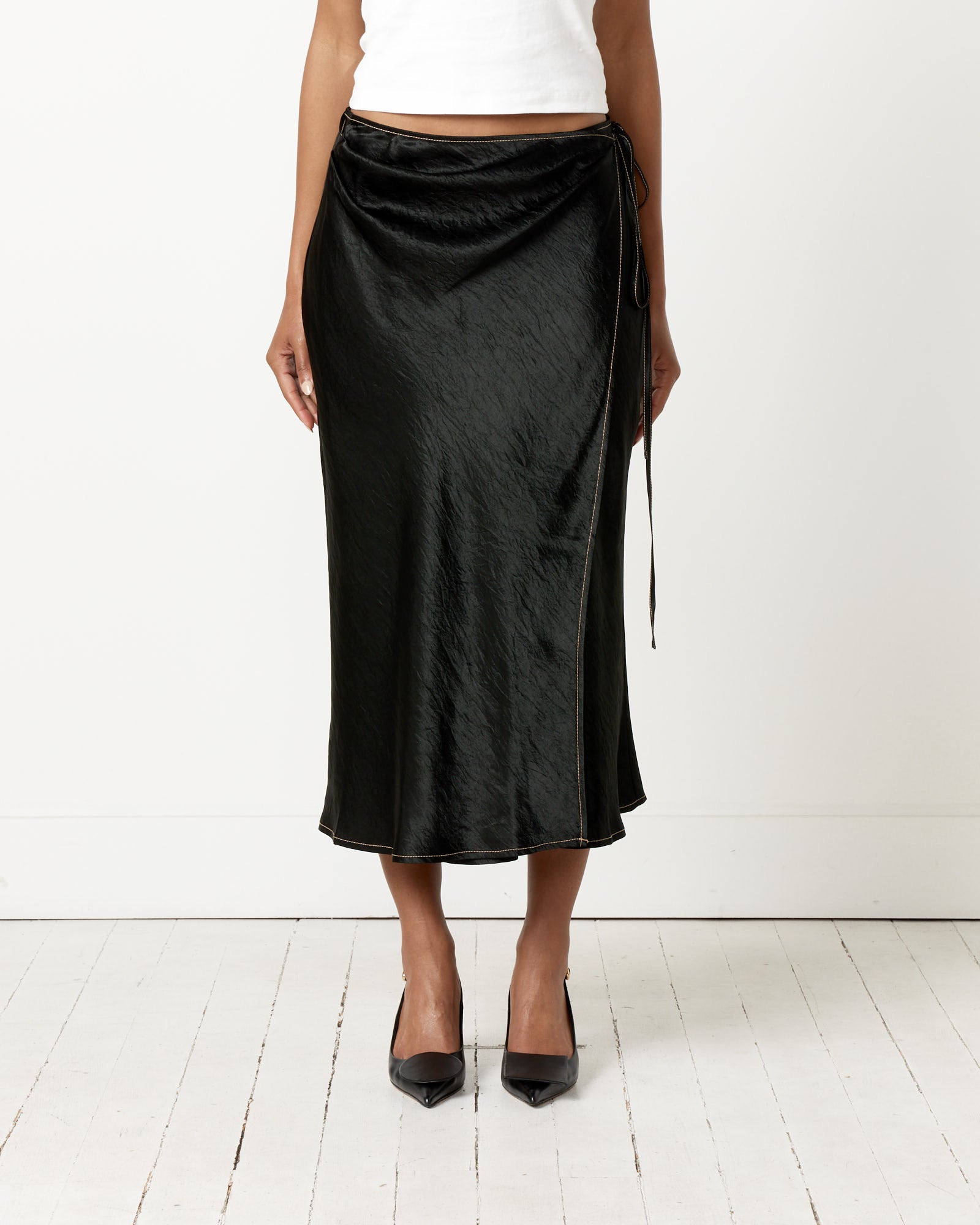 Satin Wrap Skirt in Black