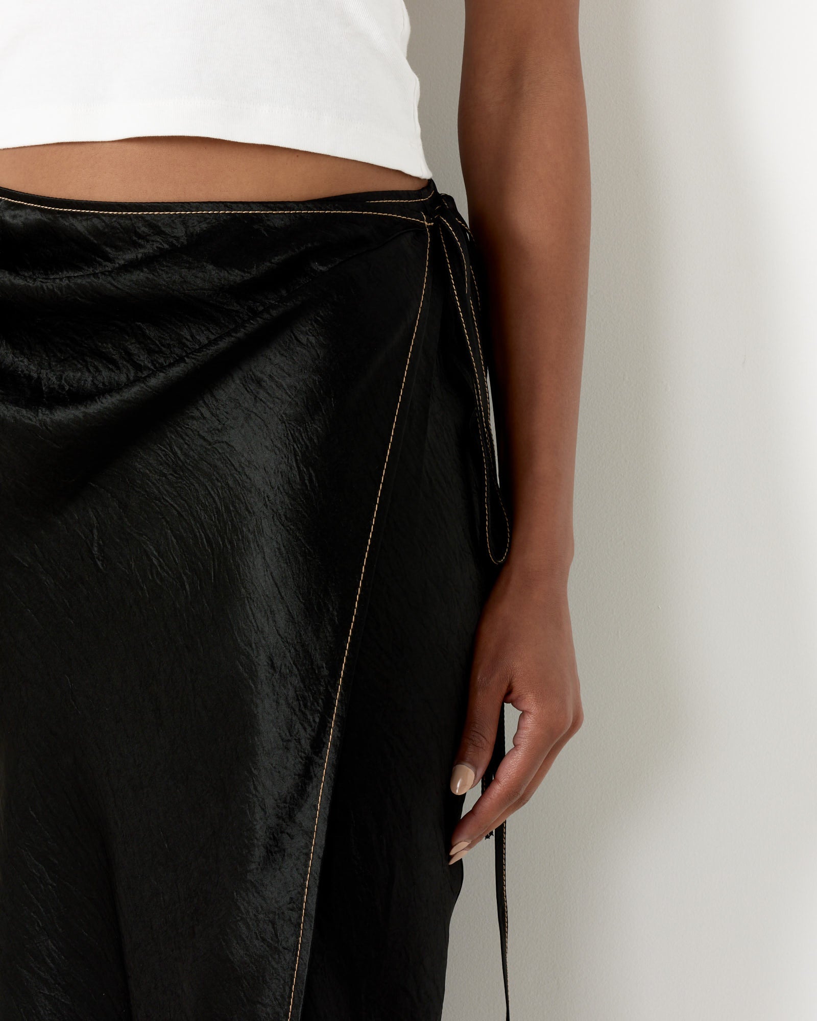 Satin Wrap Skirt in Black