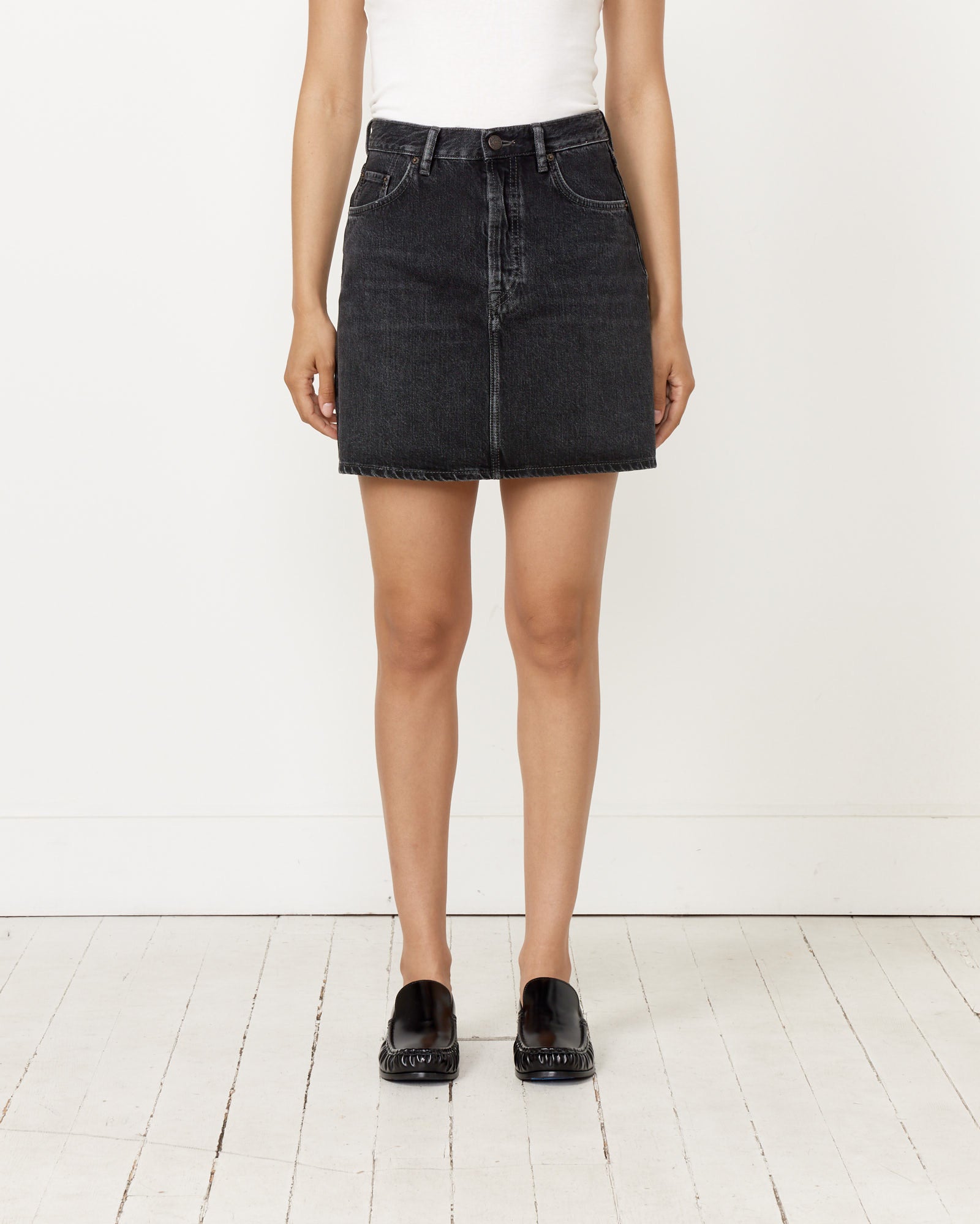 Faded Denim Mini Skirt in Black