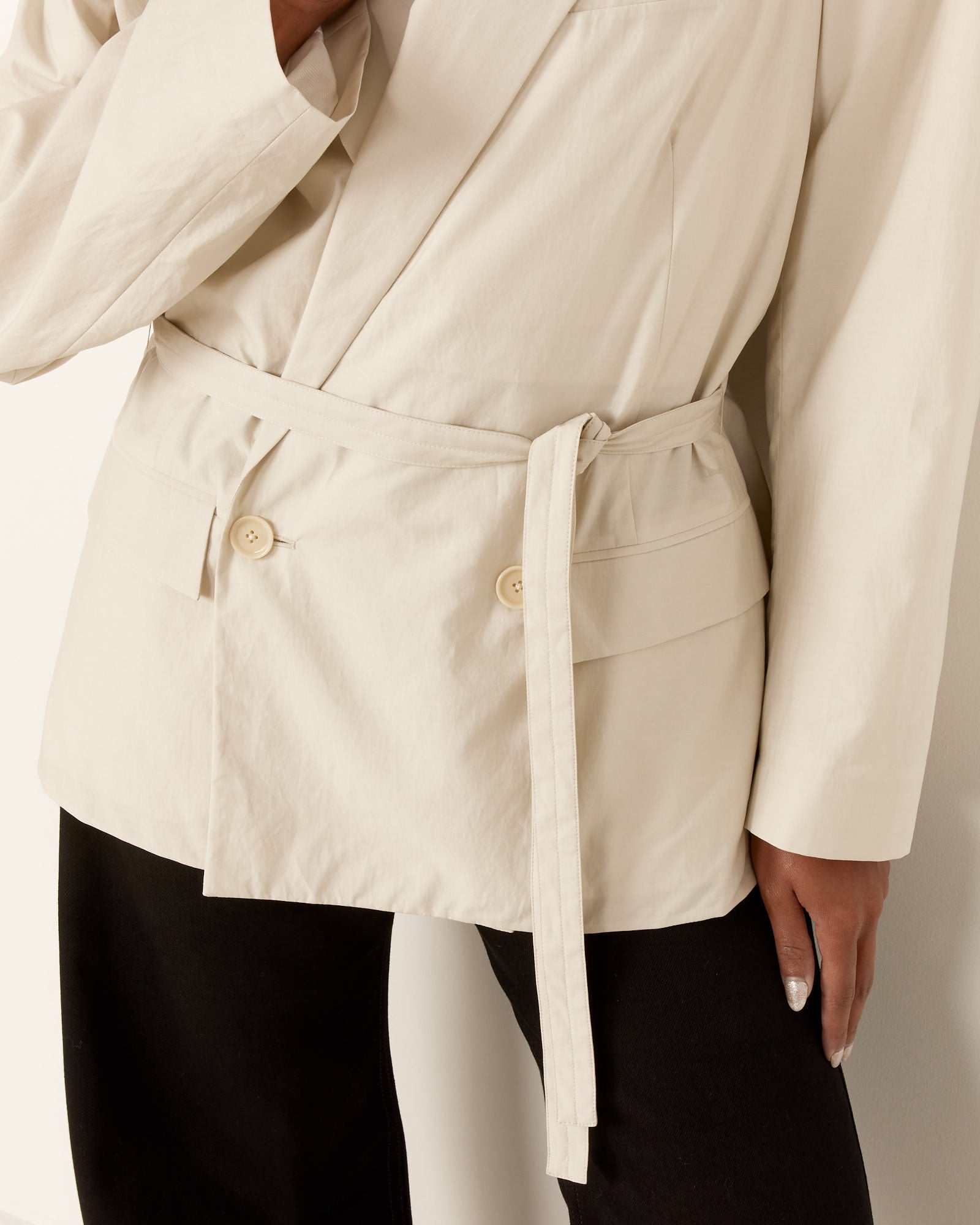 Belted Light Tailored Jacket in Pale Mastic