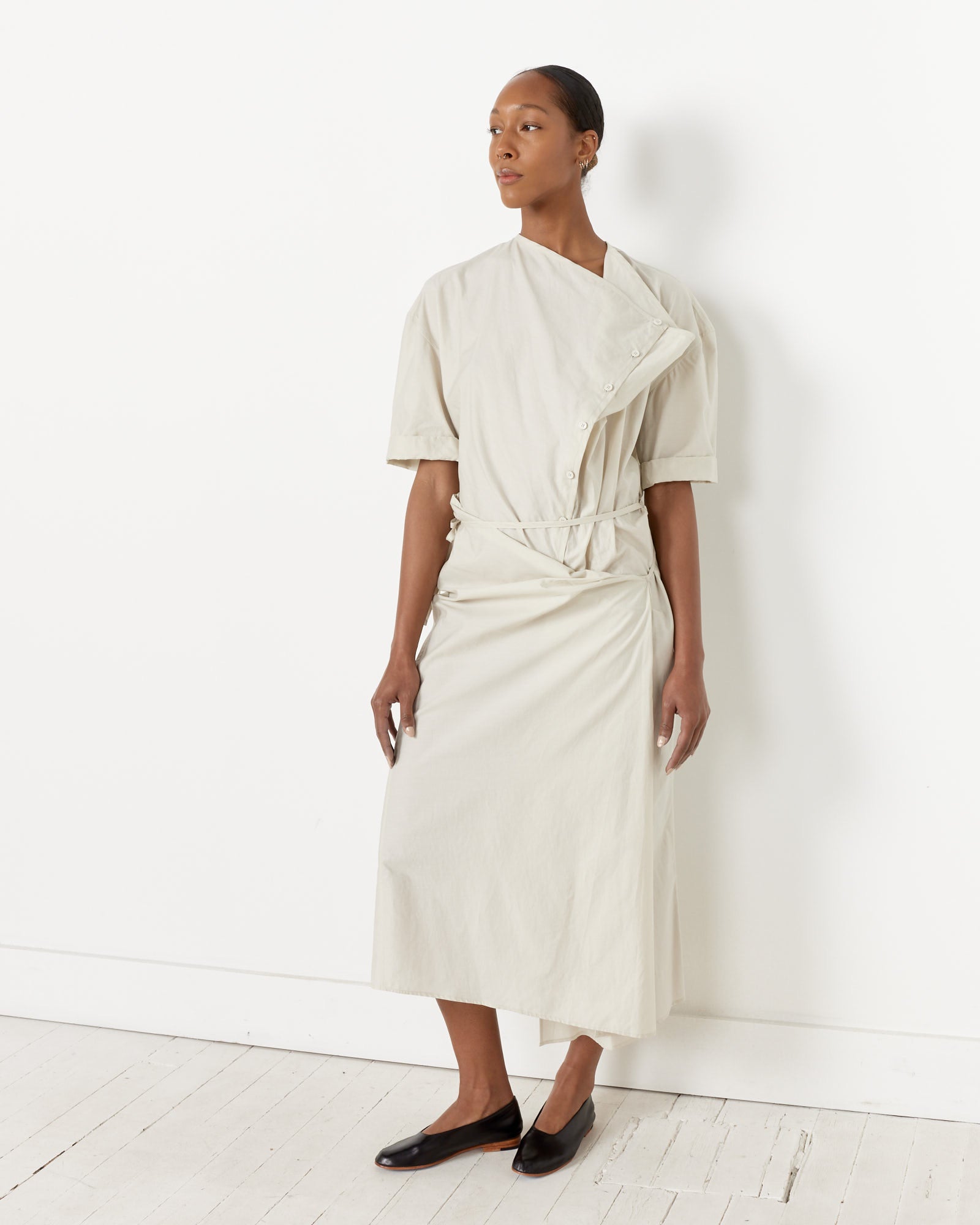 Short Sleeve Wrap Dress in Pale Mastic Short Sleeve Wrap Dress in Pale Mastic
