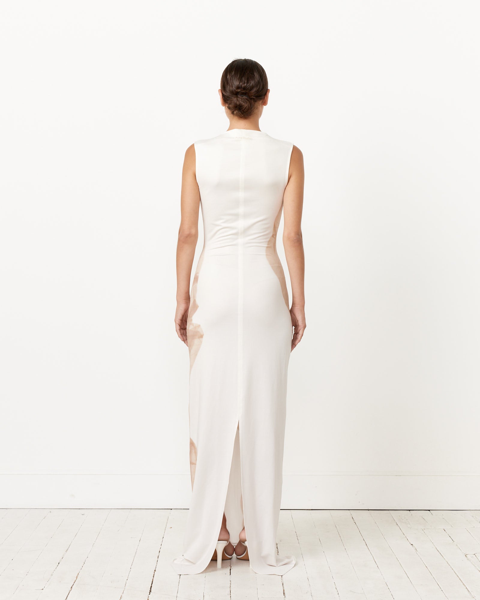 Print Long Dress in White/Beige