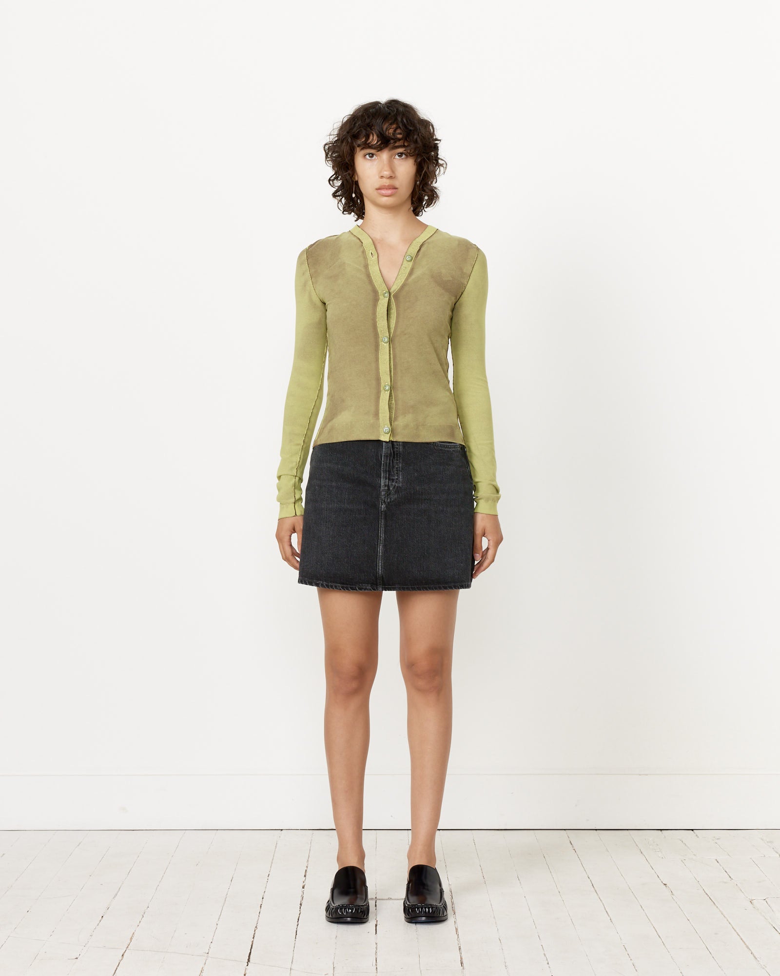 Button-Up Cardigan in Lime Green