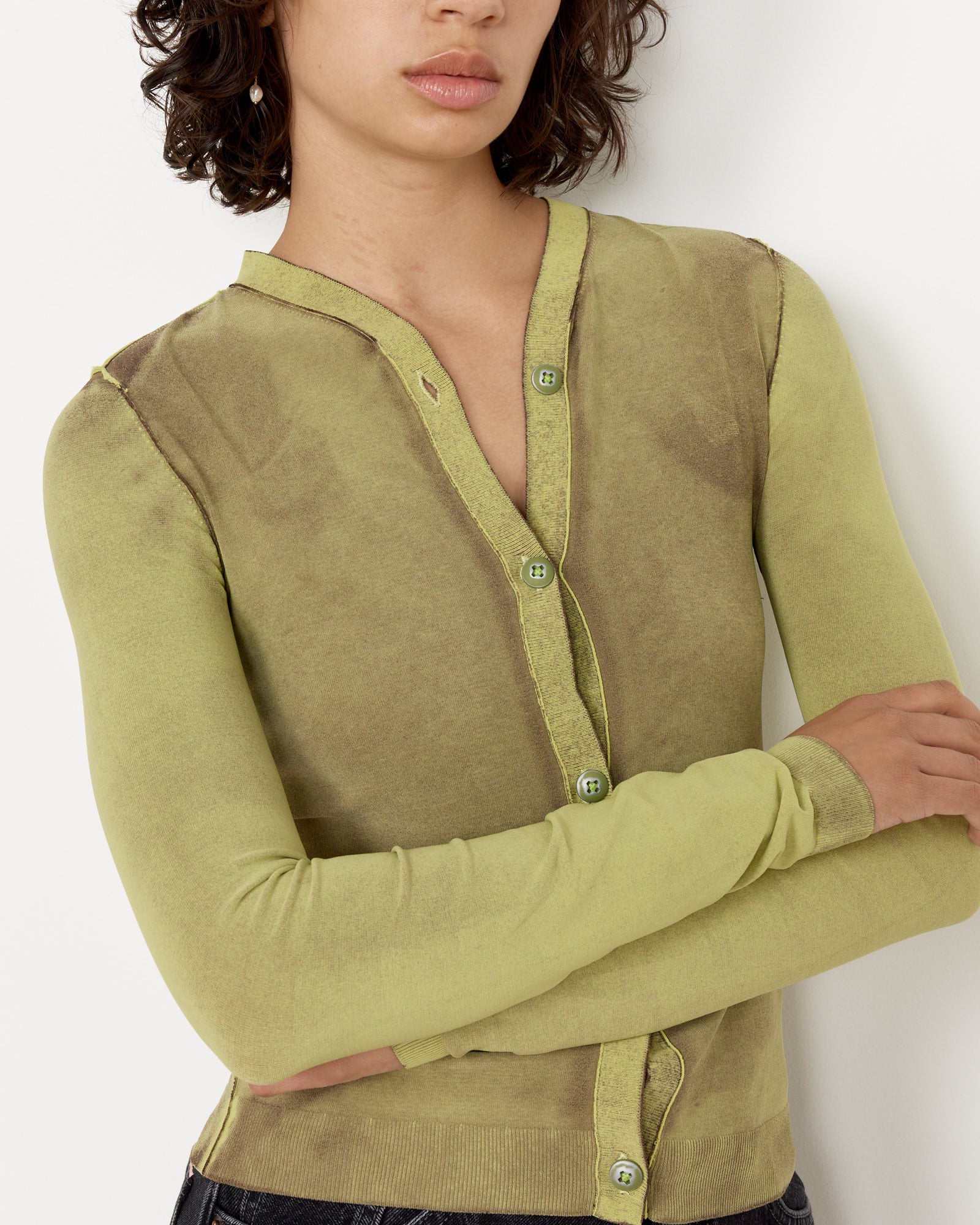 Button-Up Cardigan in Lime Green