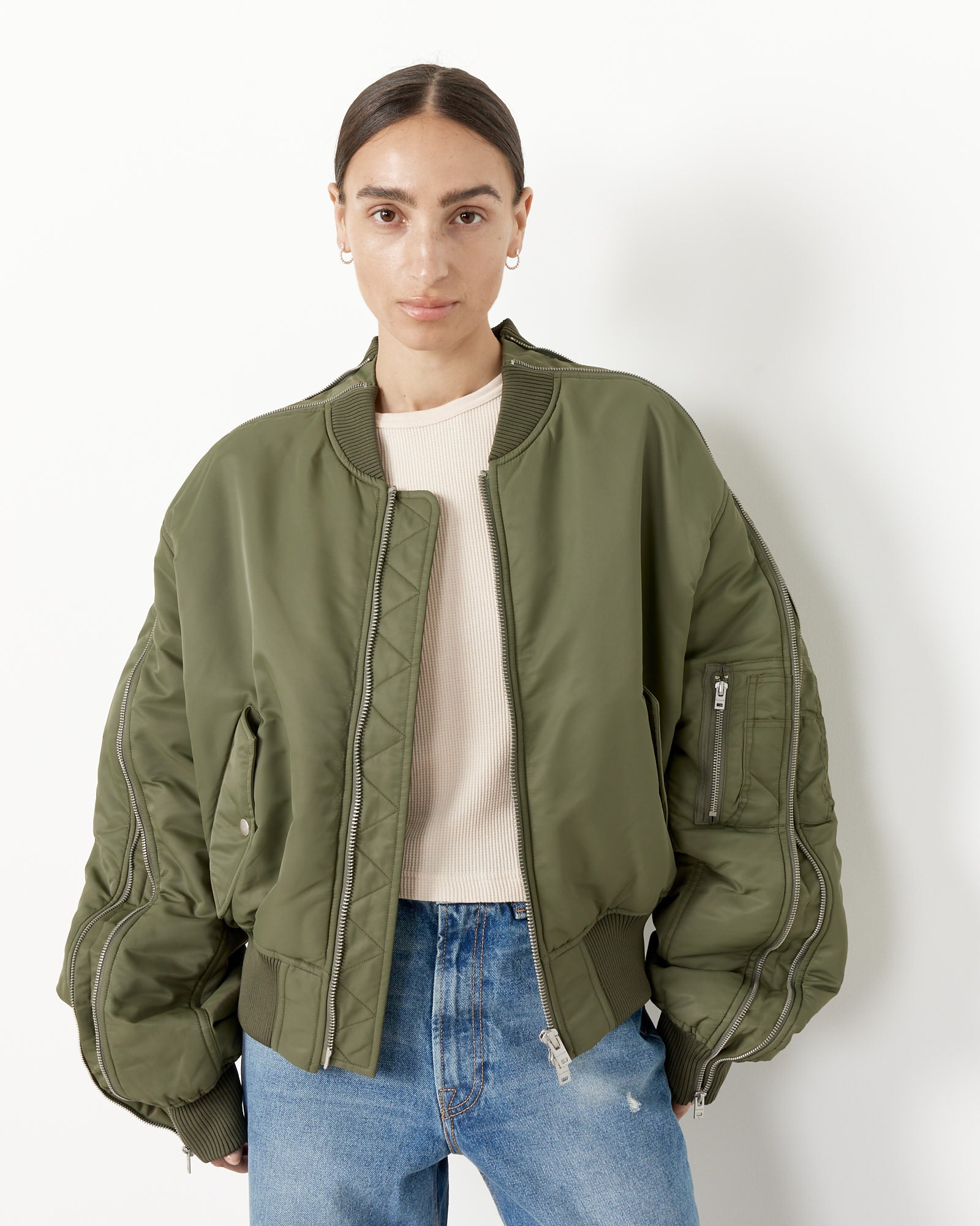 Zipped Bomber Jacket in Hunter Green