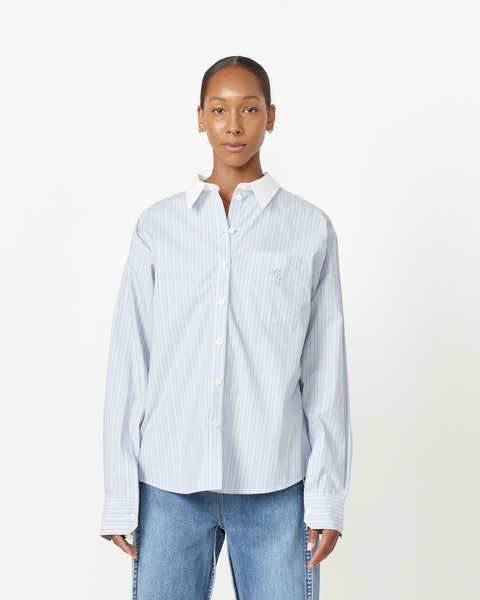 ISABEL MARANT logo-embroidered striped shirt - Blue