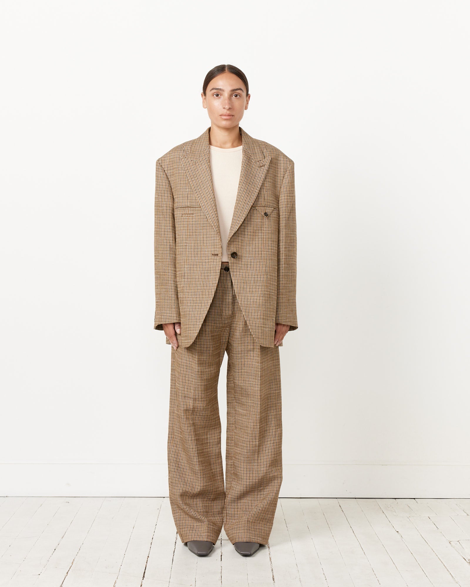 Tailored Linen Blend Trousers in Multi Brown