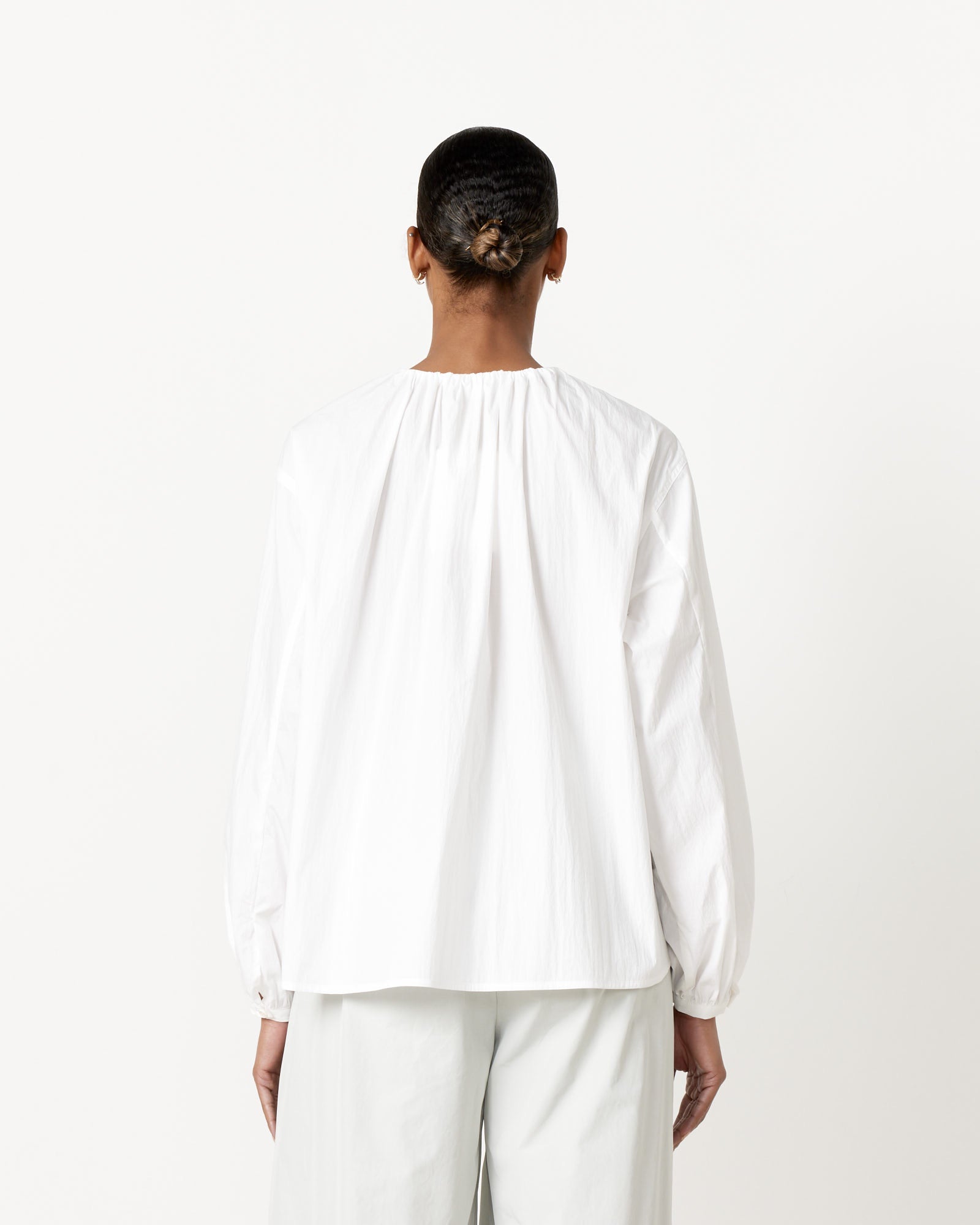 Drawstring Shirring Shirt in White