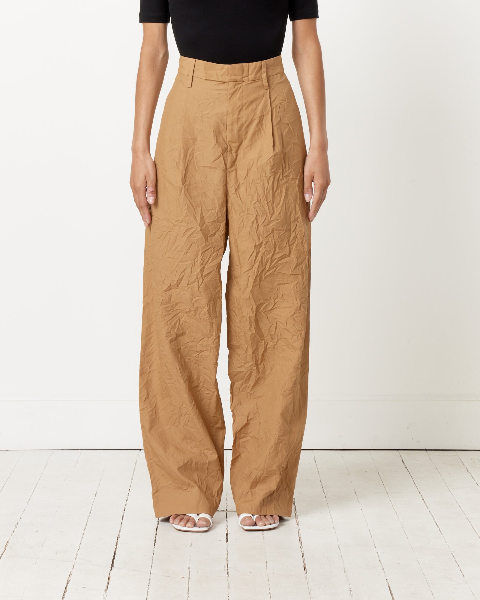 Wrinkled Twill Pant in Brown