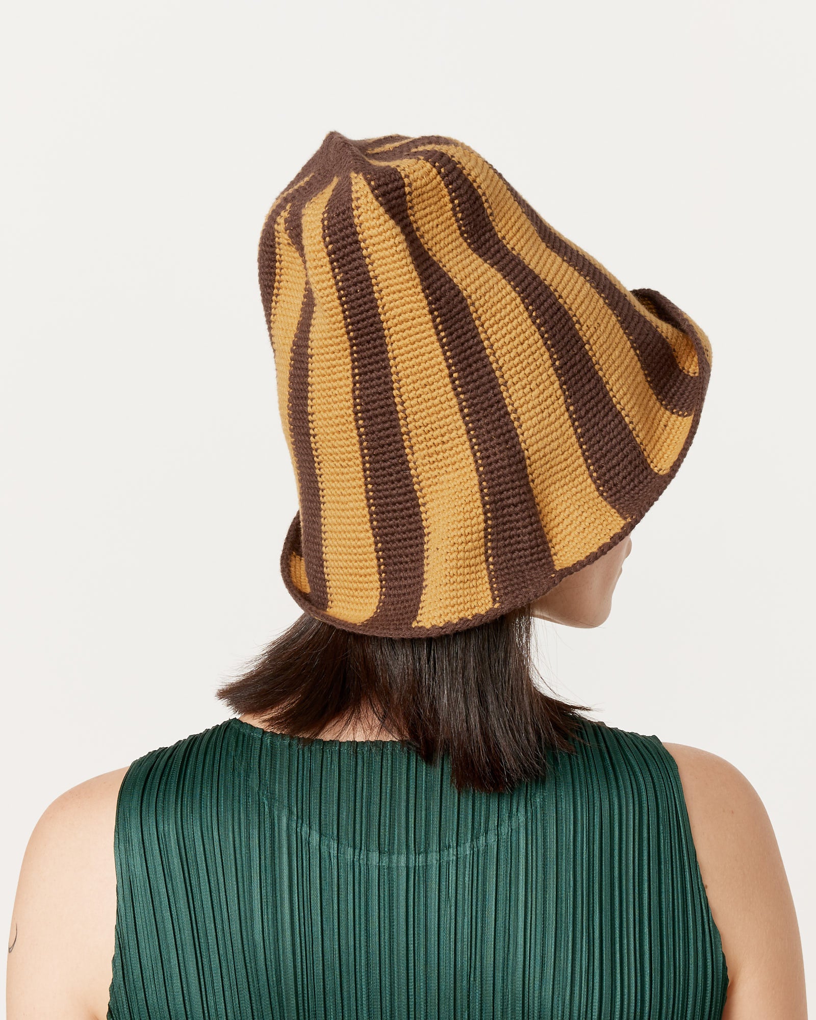 'A Hat Named Wanda' in Wheatgrass in Roz in Hickory in Juniper in Cocoa in  Cocoa Stripe in Earth in Black + Ivory in Milo Stripe