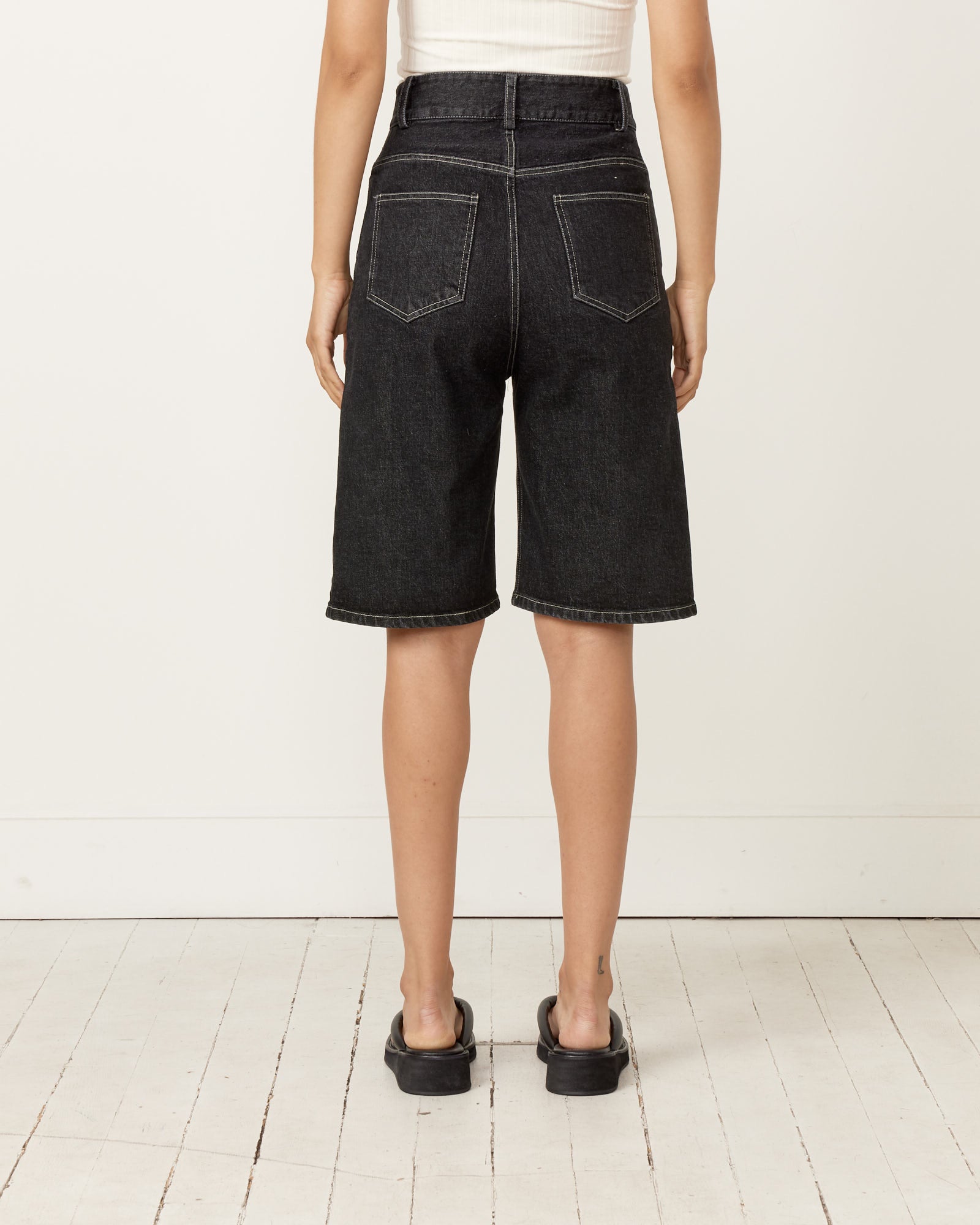 Stonewash Denim Shorts in Black