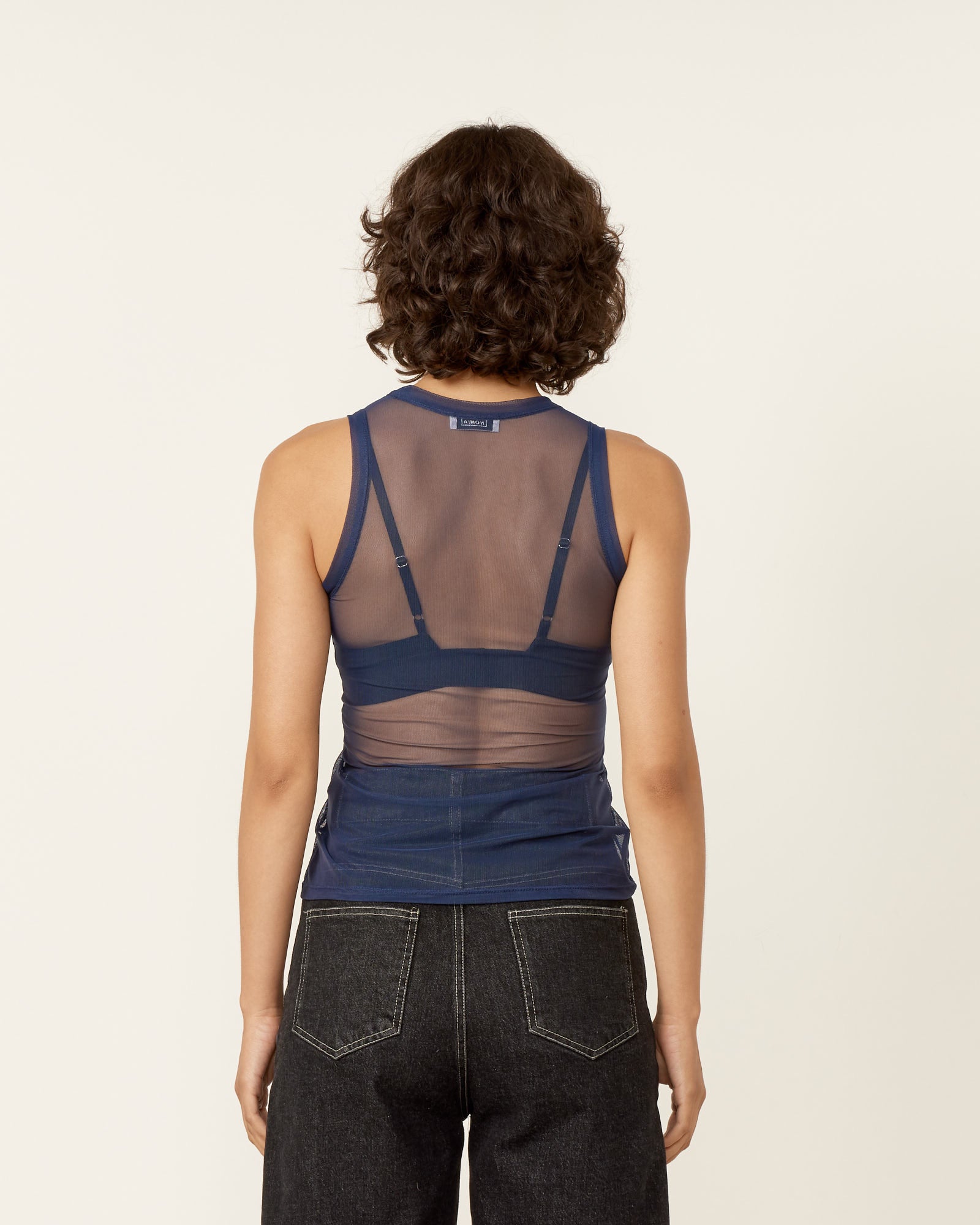 Mesh Gathered Bungee Tank in Midnight