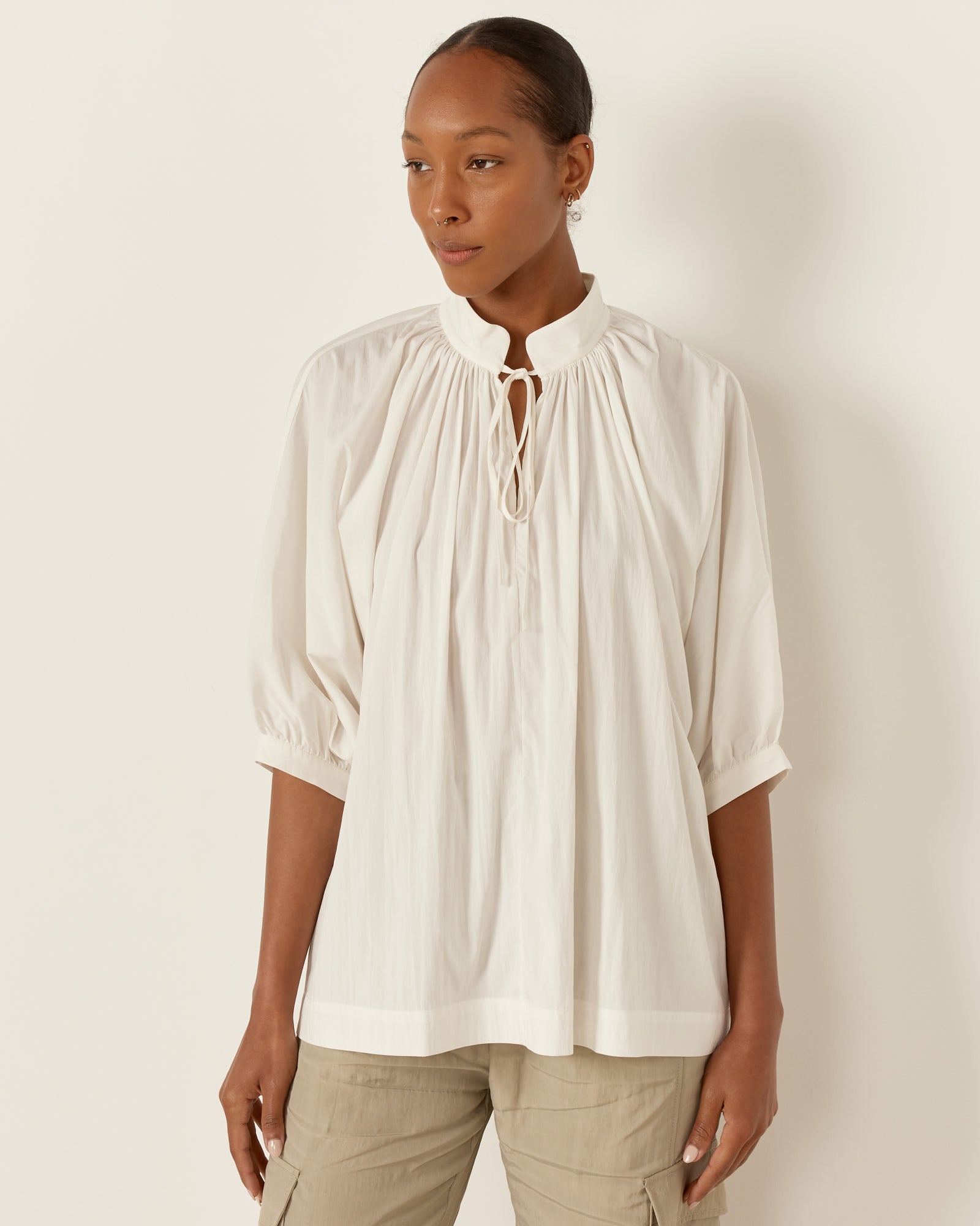 Shirred Blouse in White