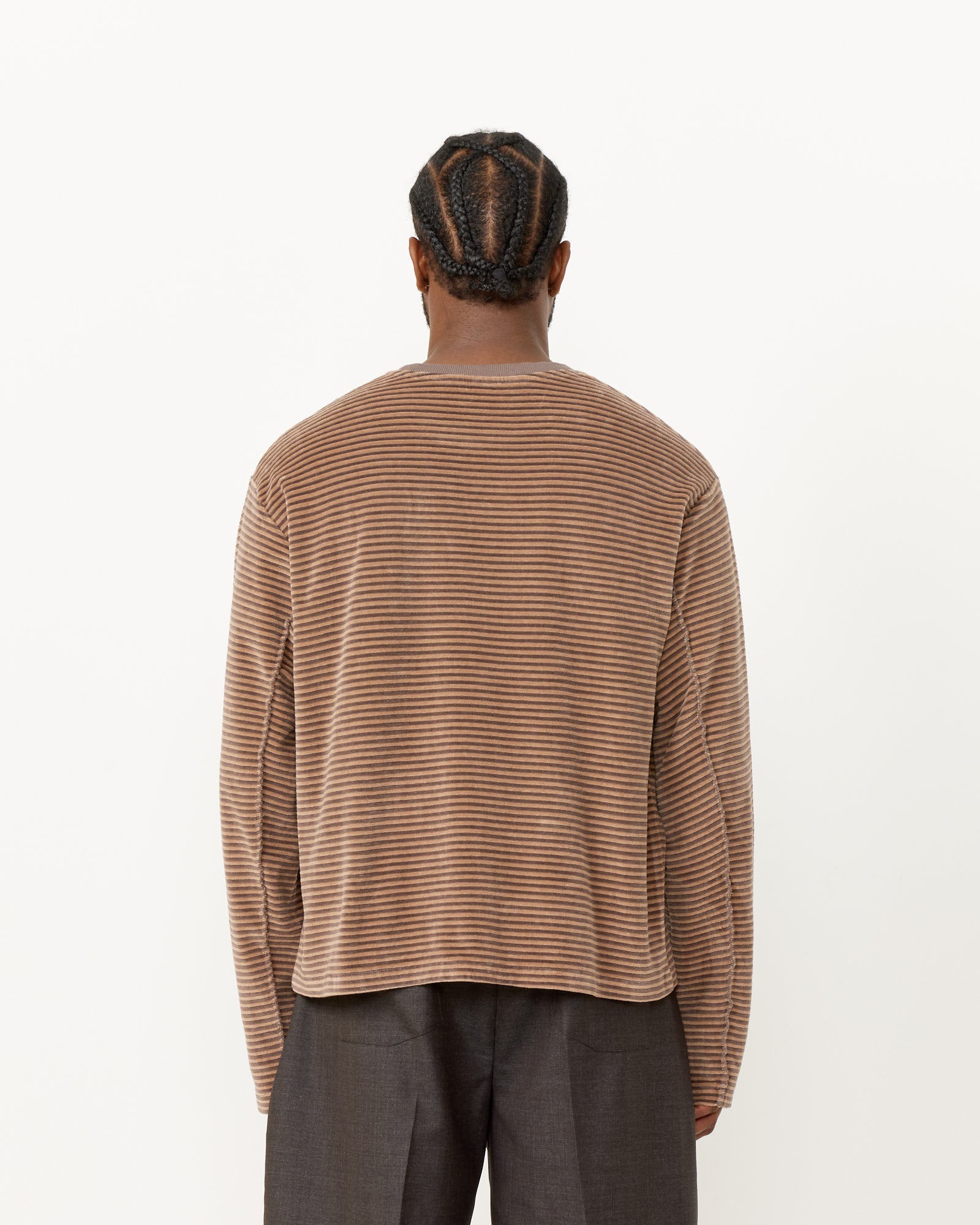 Striped Velvet Sweater in Caramel