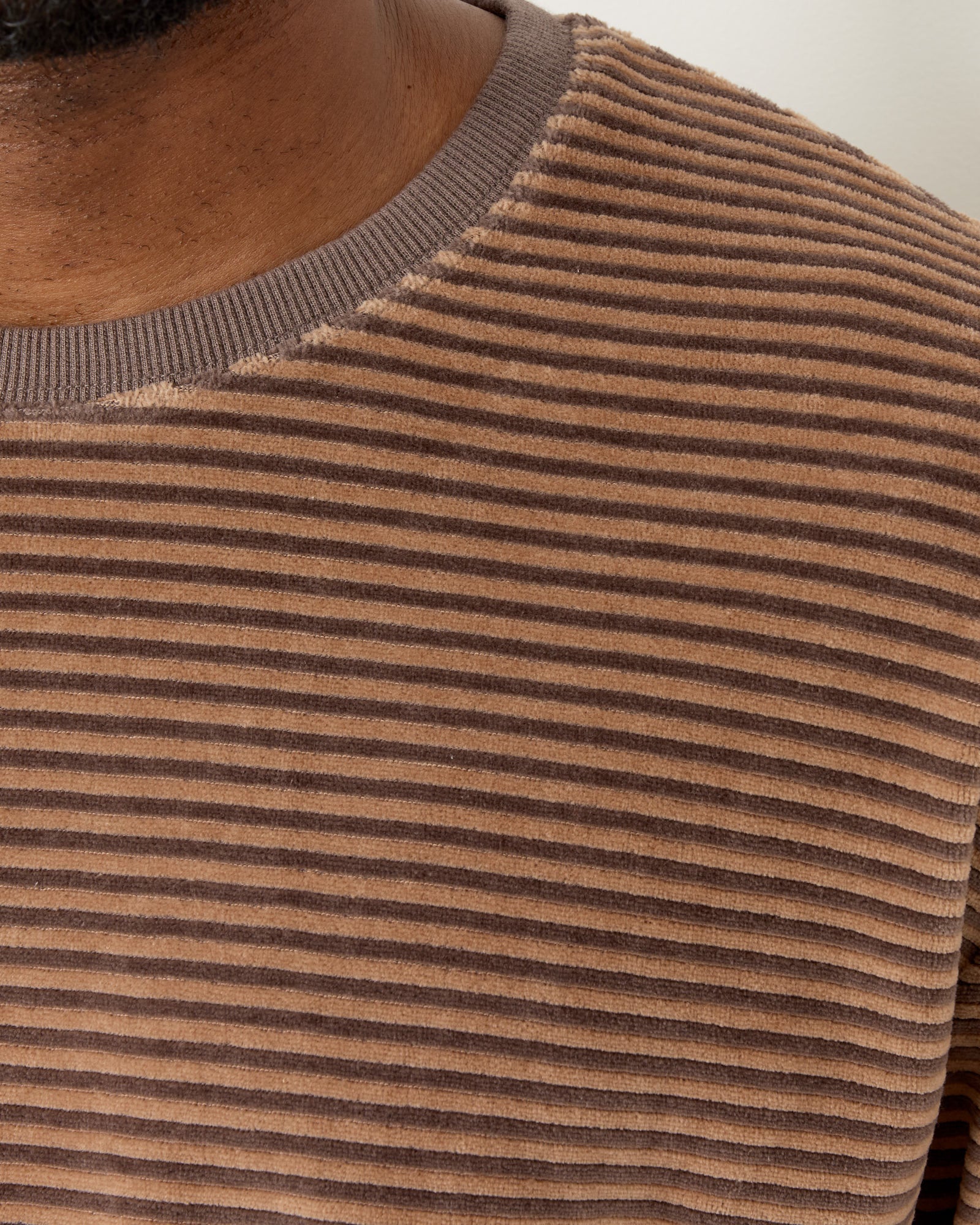 Striped Velvet Sweater in Caramel