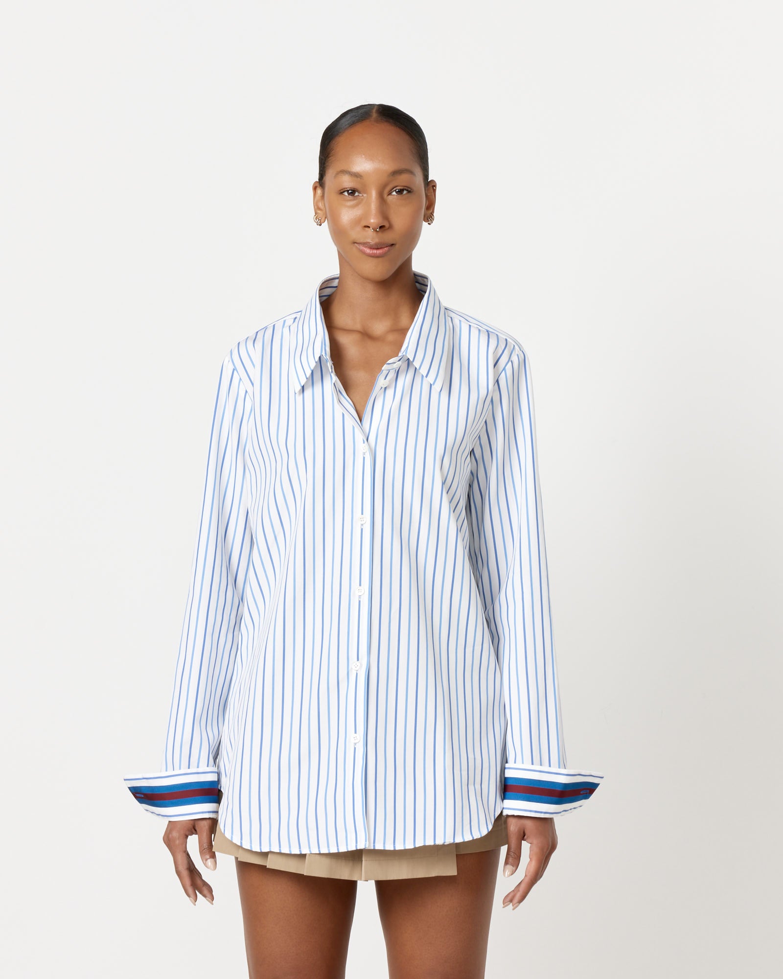 Celina Striped Cotton Shirt in Light Blue