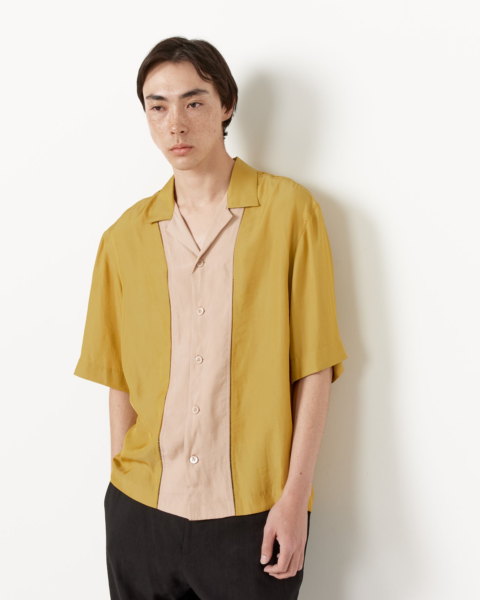 Paneled Short Sleeve Shirt in Mustard