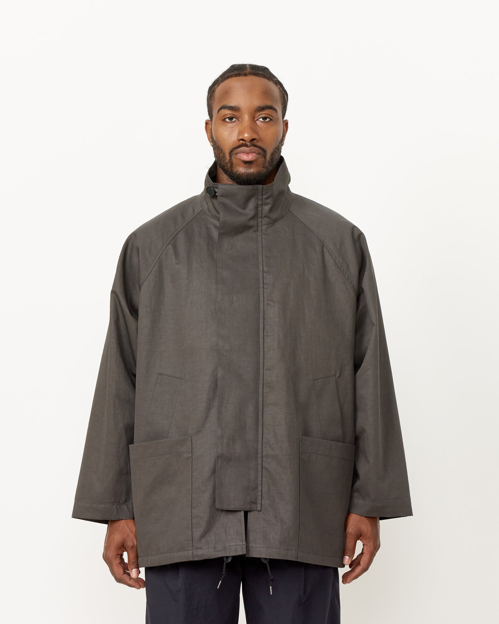 Stand Collar Half Coat in Charcoal