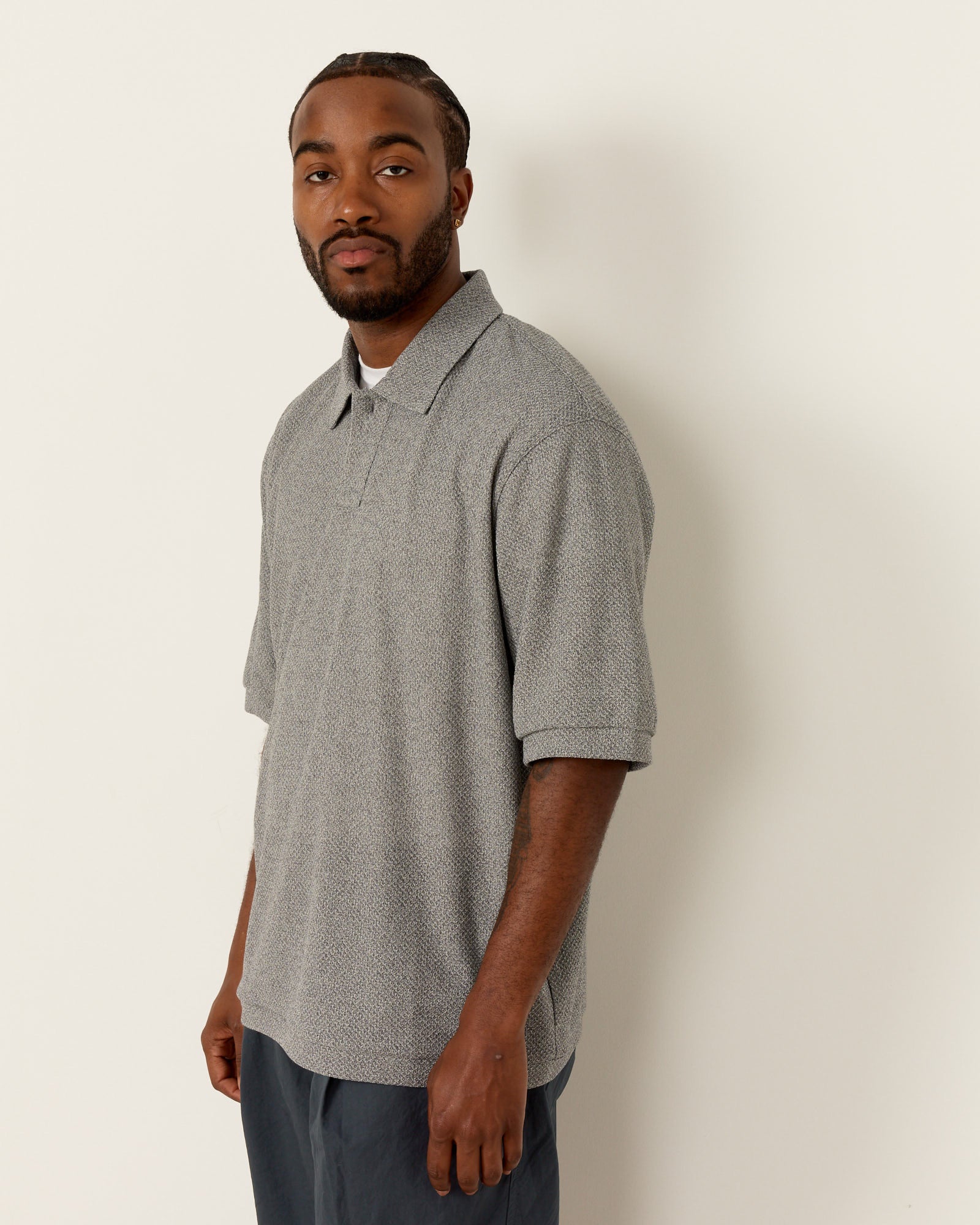 moss polo shirt Moss Stitch Polo Shirt in Melange Grey