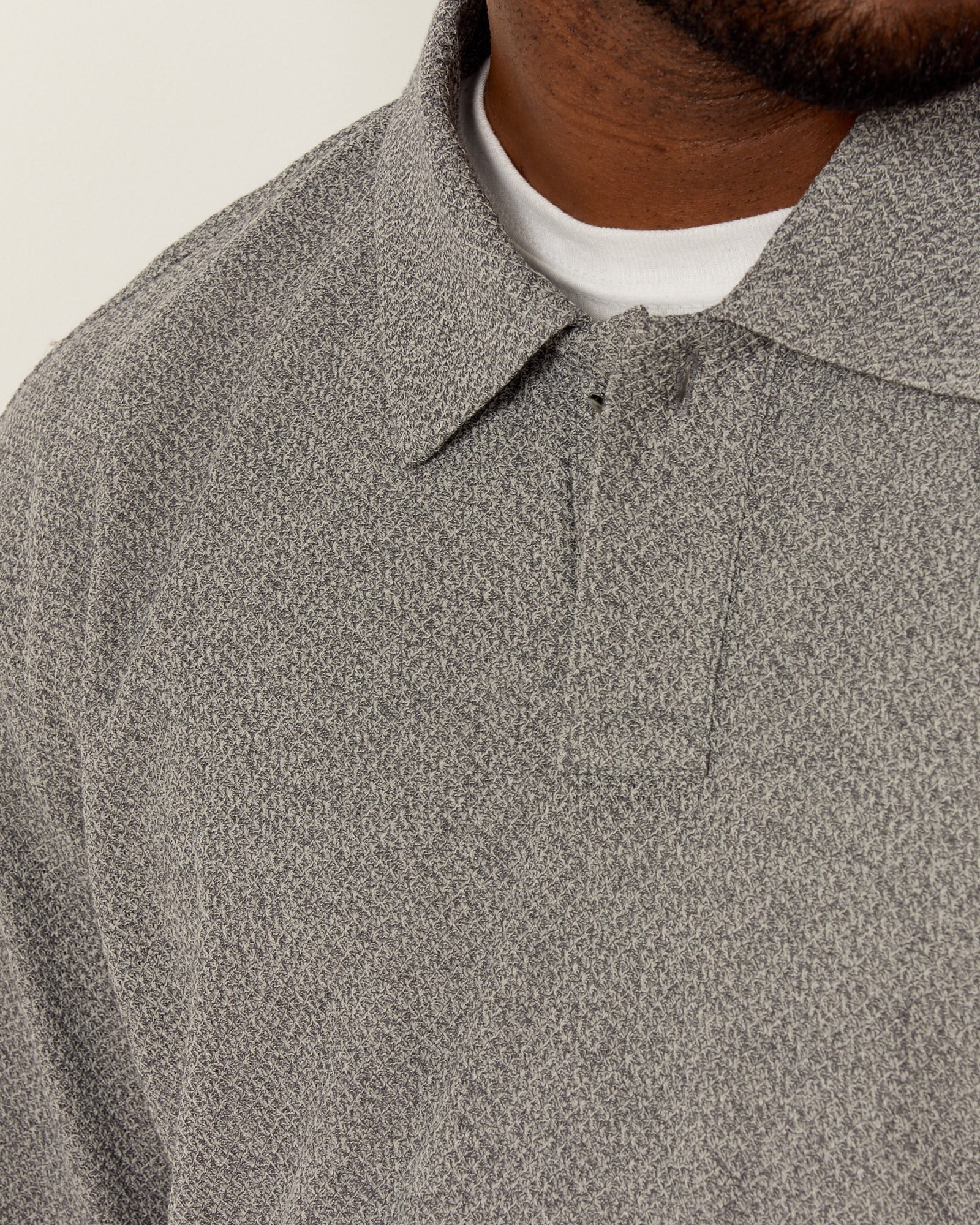 Moss Stitch Polo Shirt in Melange Grey