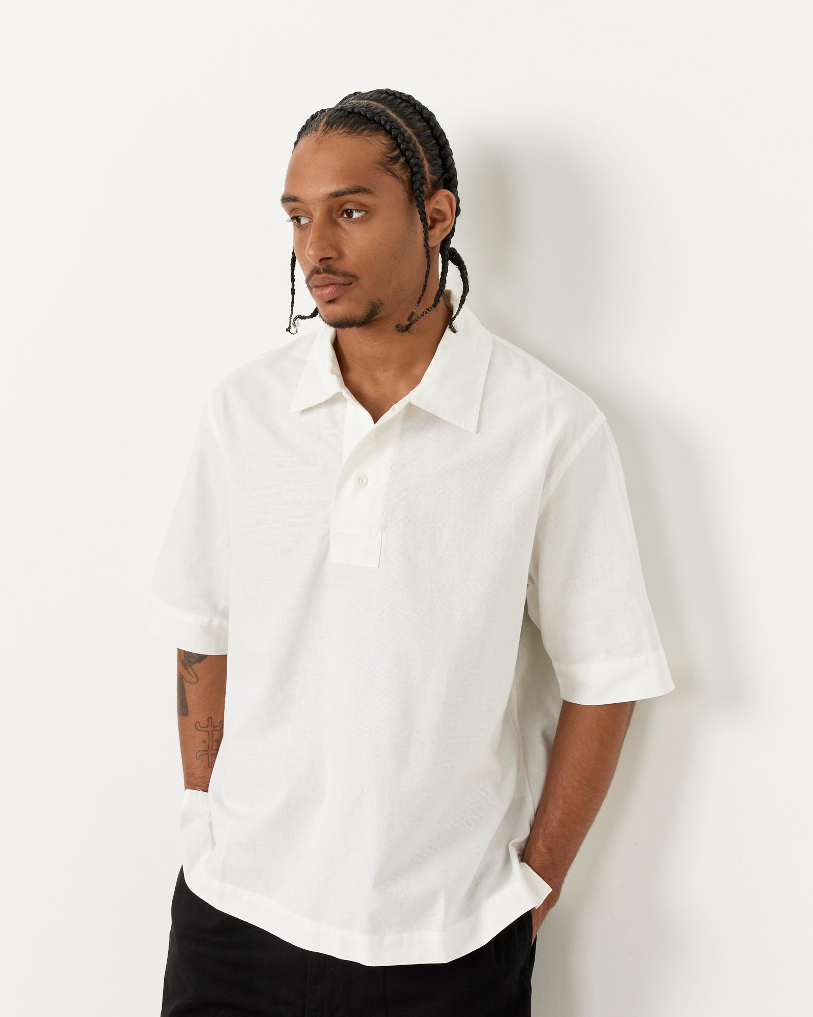 Off Set Placket Polo in White