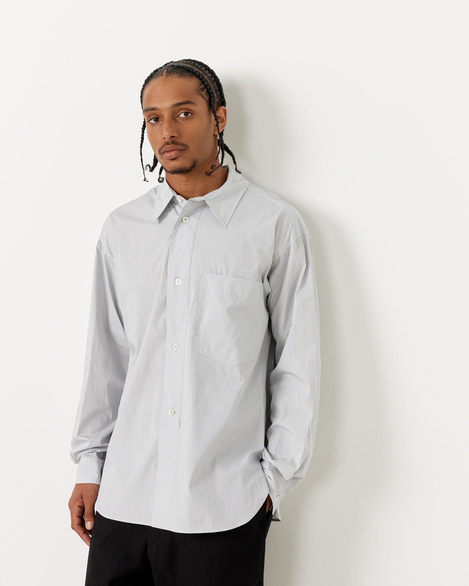 Half Placket Stripe Shirt in Grey/White