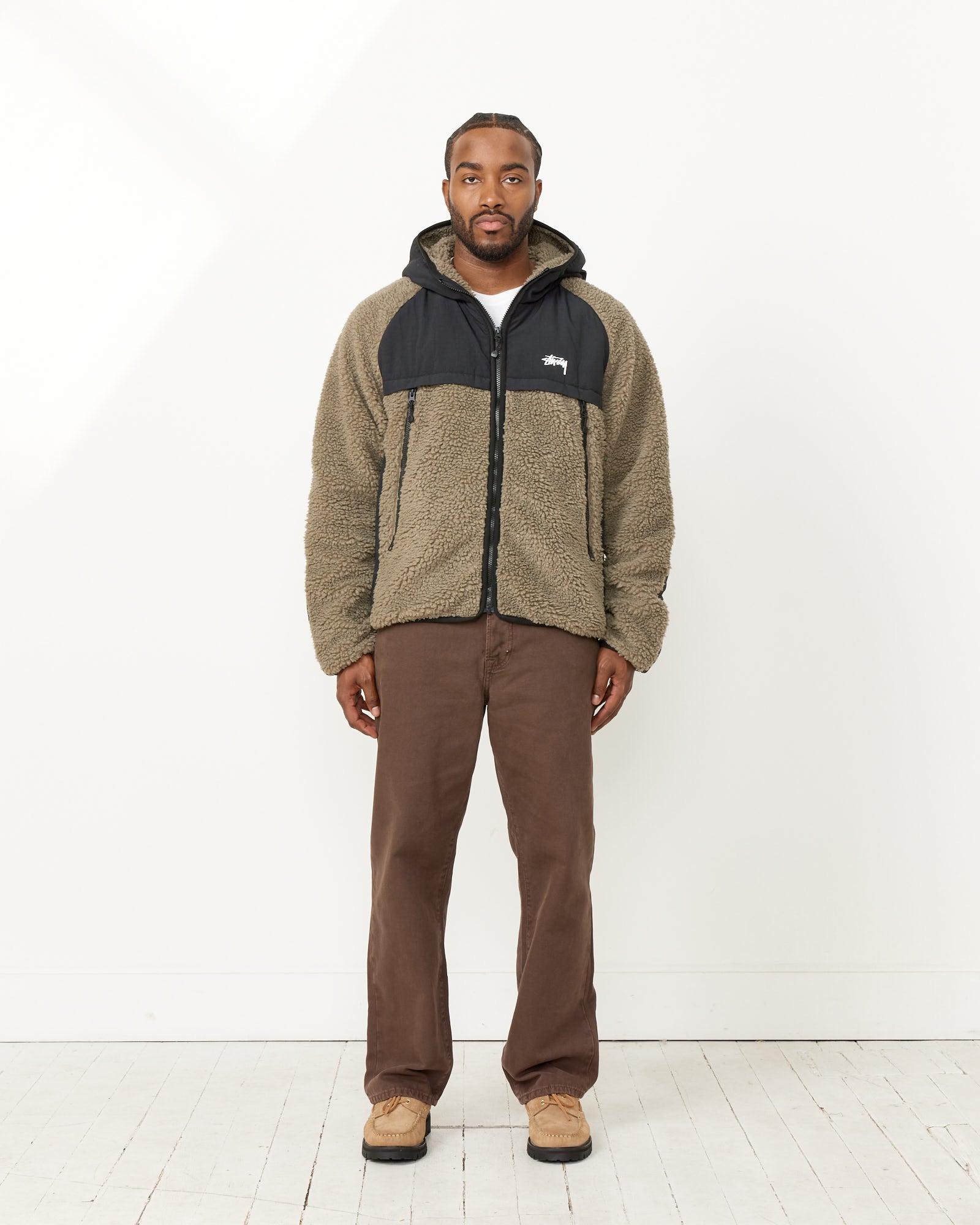 Sherpa Paneled Hooded Jacket in Stone