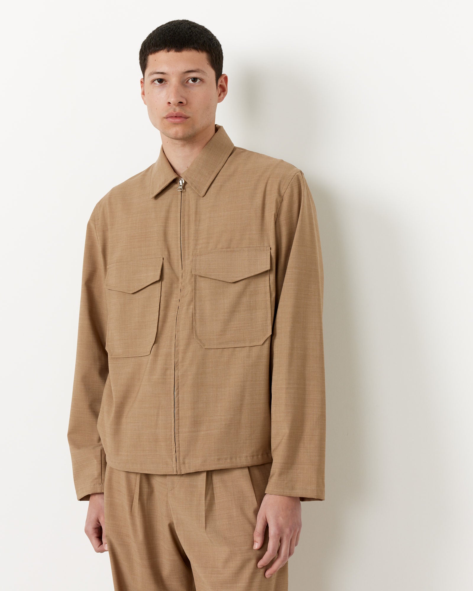 Nylon Wool Overshirt in Camel