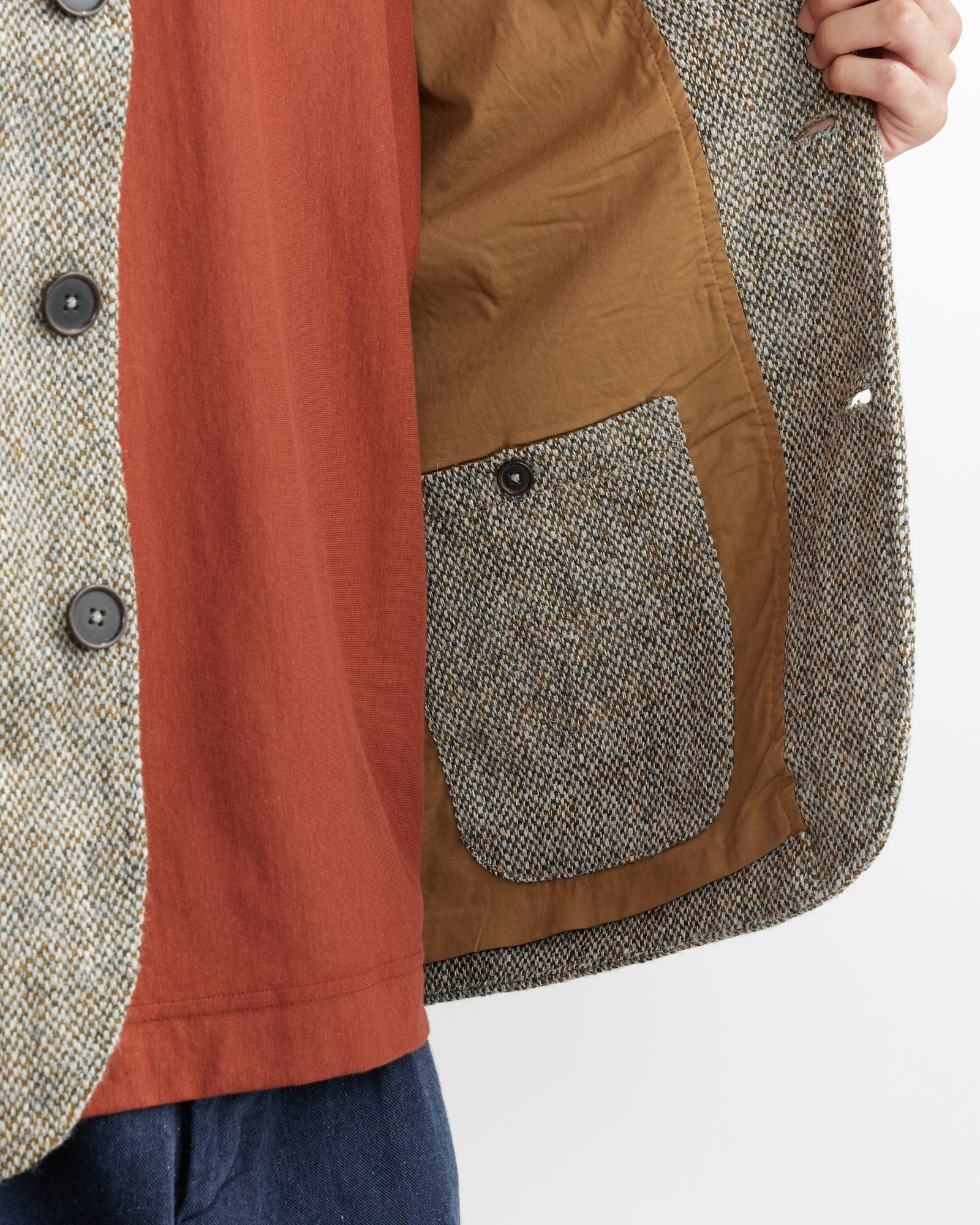 Universal Works Harris Tweed Bakers Jacket Olive Harris Tweed