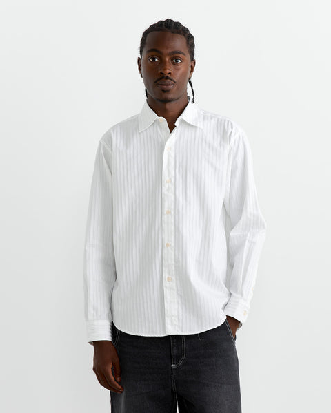 SHAREEF STRIPE L/S BIG SHIRT(White) 【公式通販】