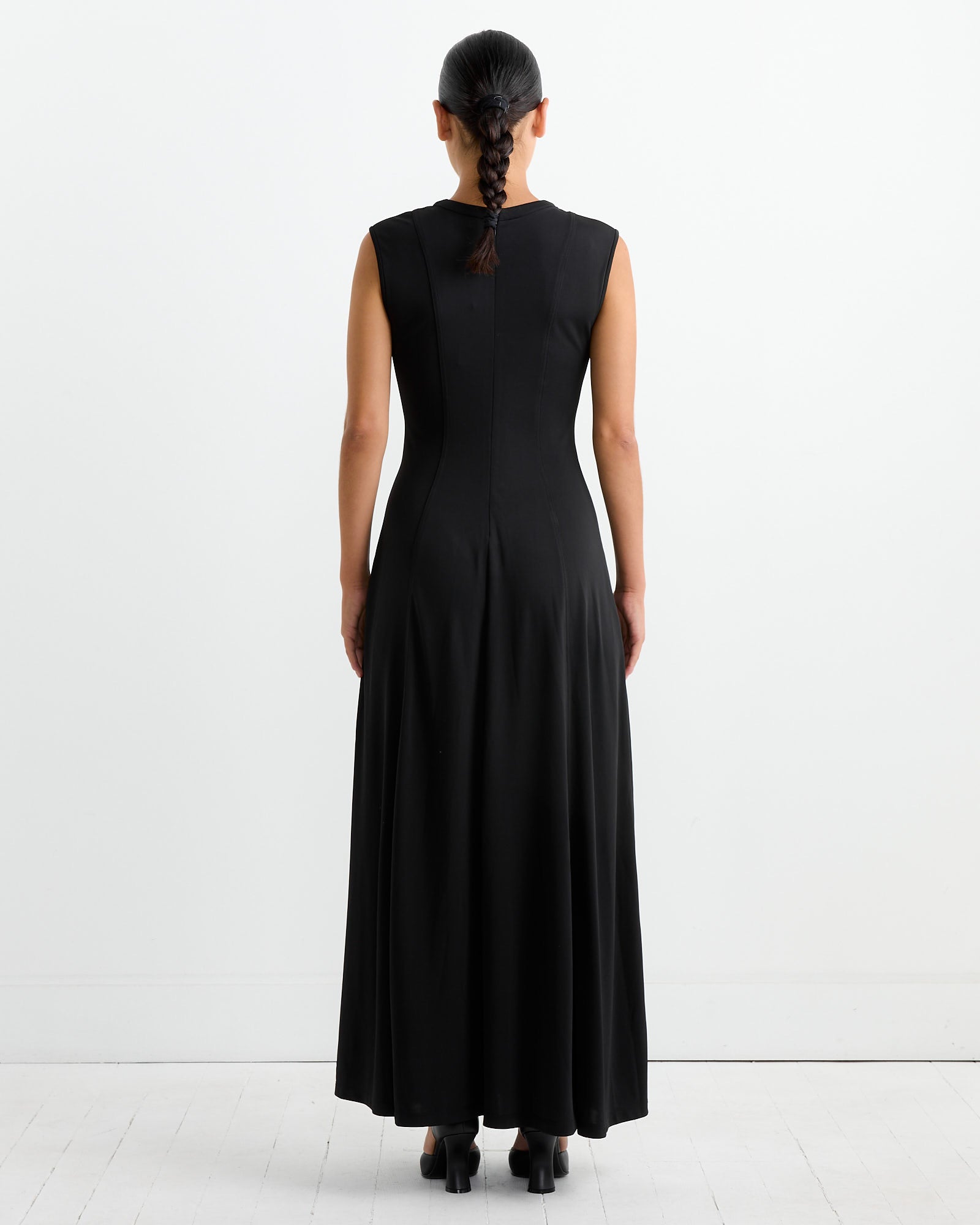 Seamed Flared Maxi Dress in Black Seamed Flared Maxi Dress in Black