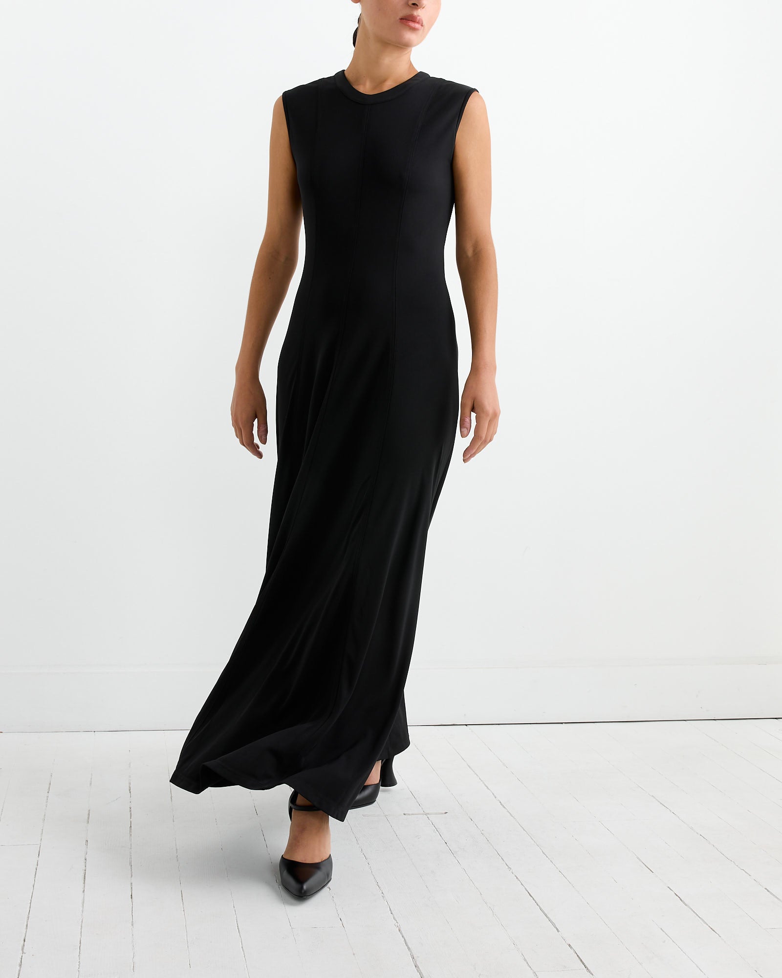 Seamed Flared Maxi Dress in Black Seamed Flared Maxi Dress in Black