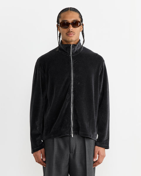 Shrunken Full Zip Polo in Phantom Stripe Velour
