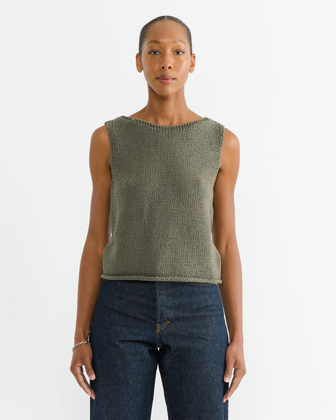 Boat Neck Knit Tank in Olive