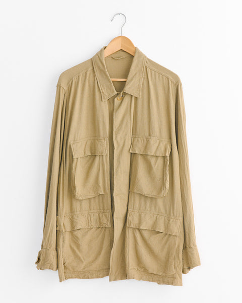 ジャケット・アウター COMOLI BETA-CHAM Utility Shirt Jacket Raw Silk B.D.U. Jacket in Khaki