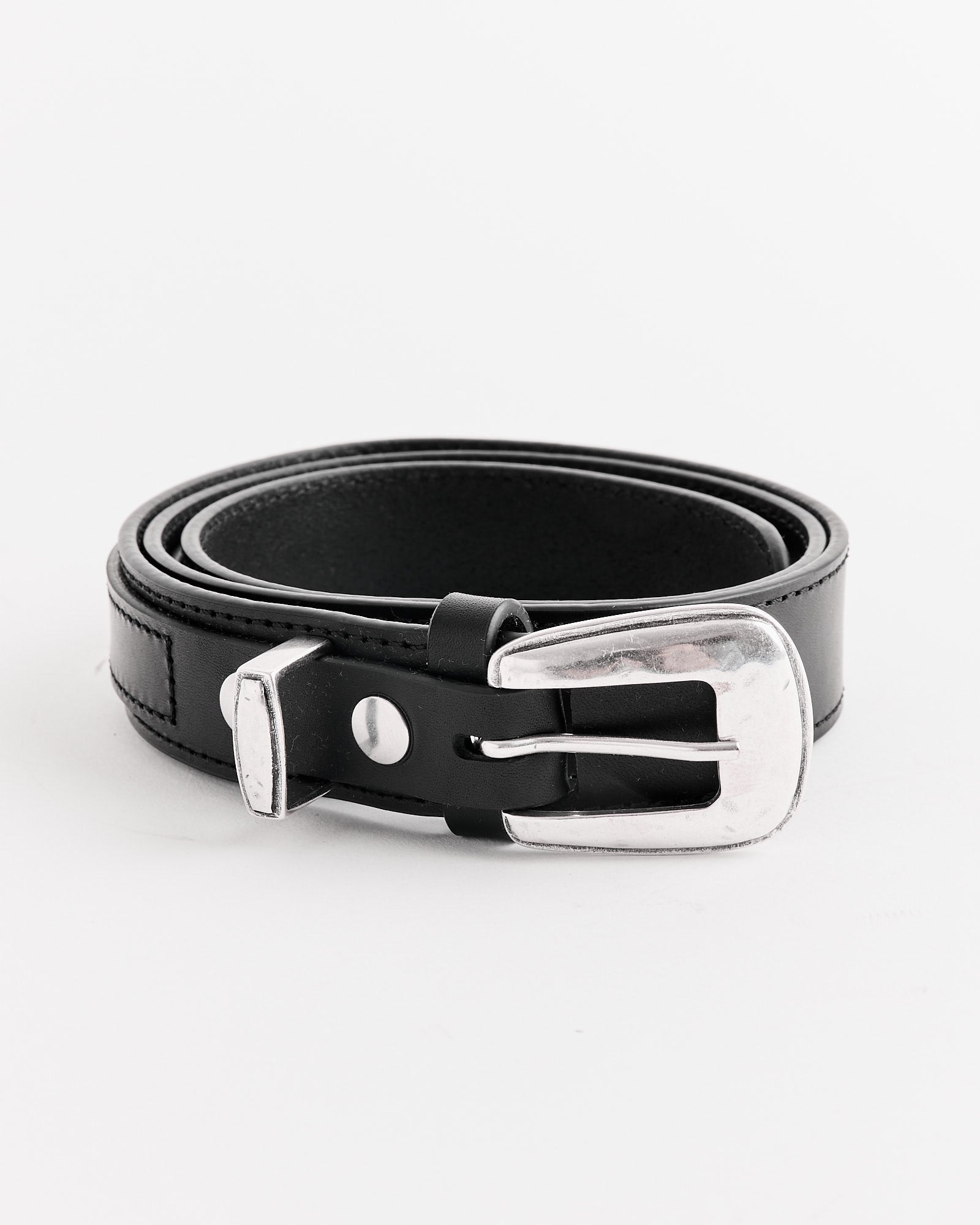 Minimal Western Belt in Black - Black / 90 (271260)