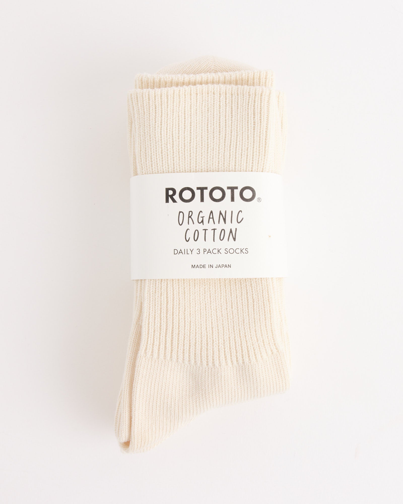 Rototo 1427 Daily 3 Pack Ribbed Crew Socks Ivory - Ivory / L (271698)