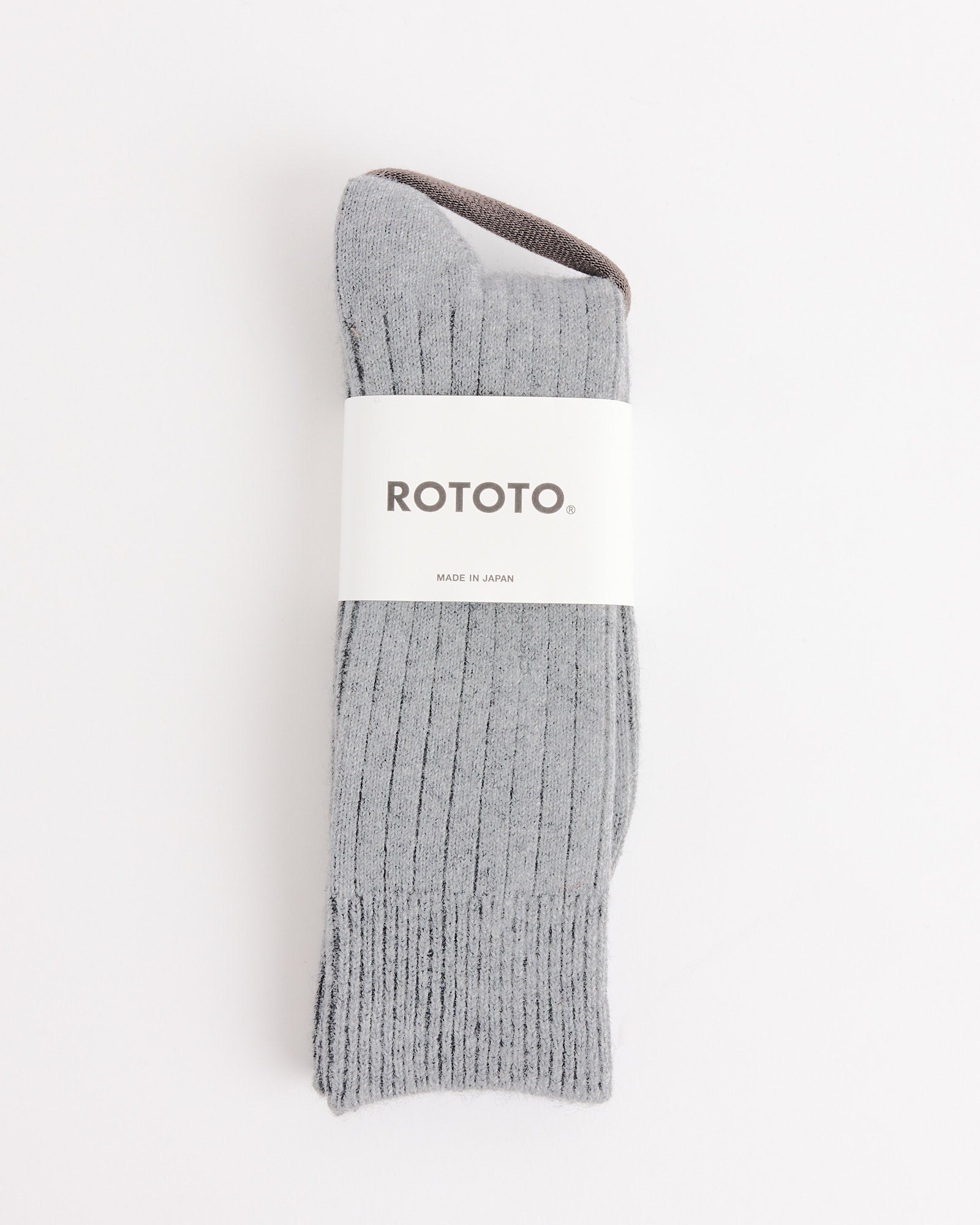 Rototo 1327 Ribbed Crew Socks Grey - Grey / L (271702)