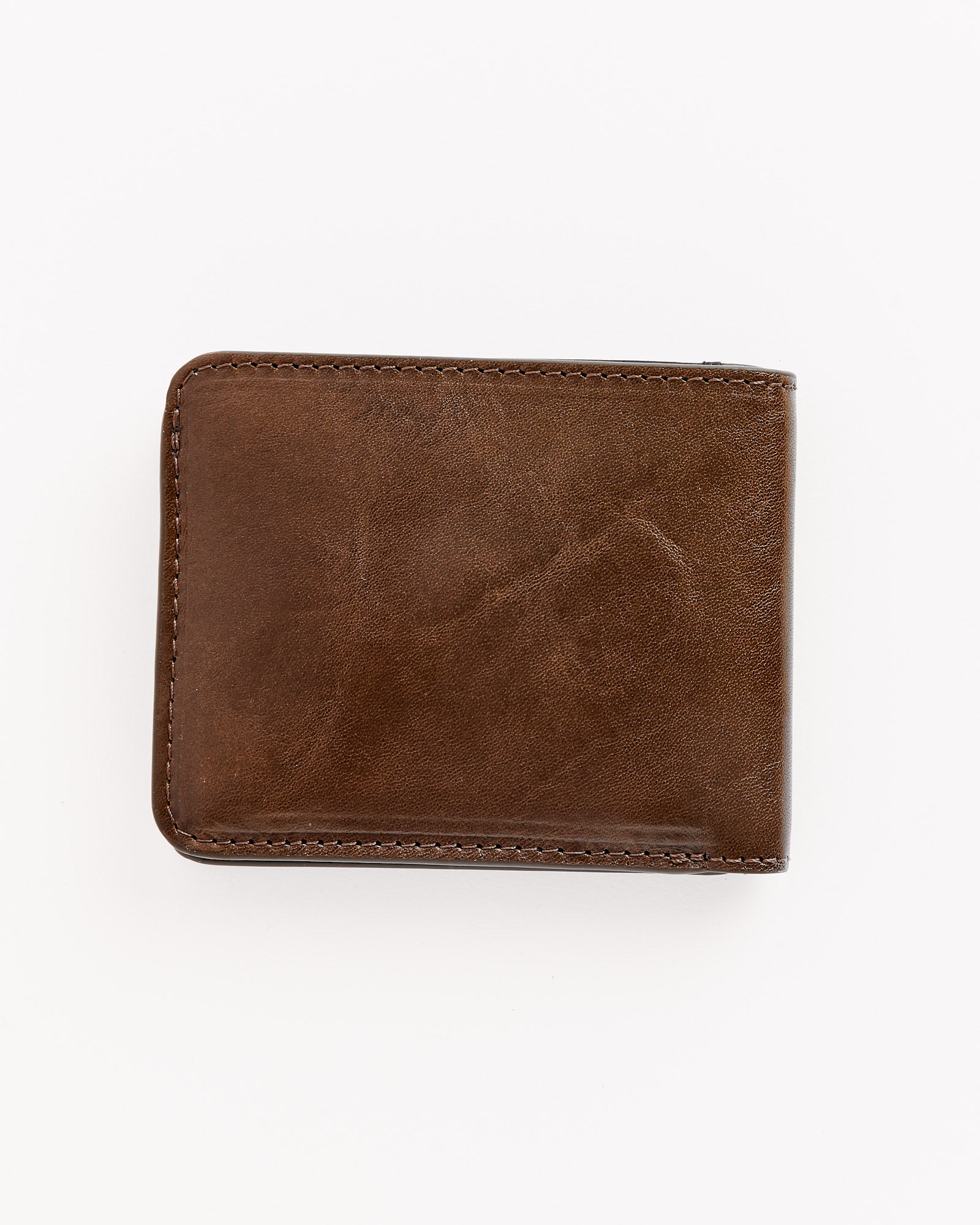 A closed Dries Van Noten 995-151 Wallet in olive leather with visible stitching is displayed on a plain white background.
