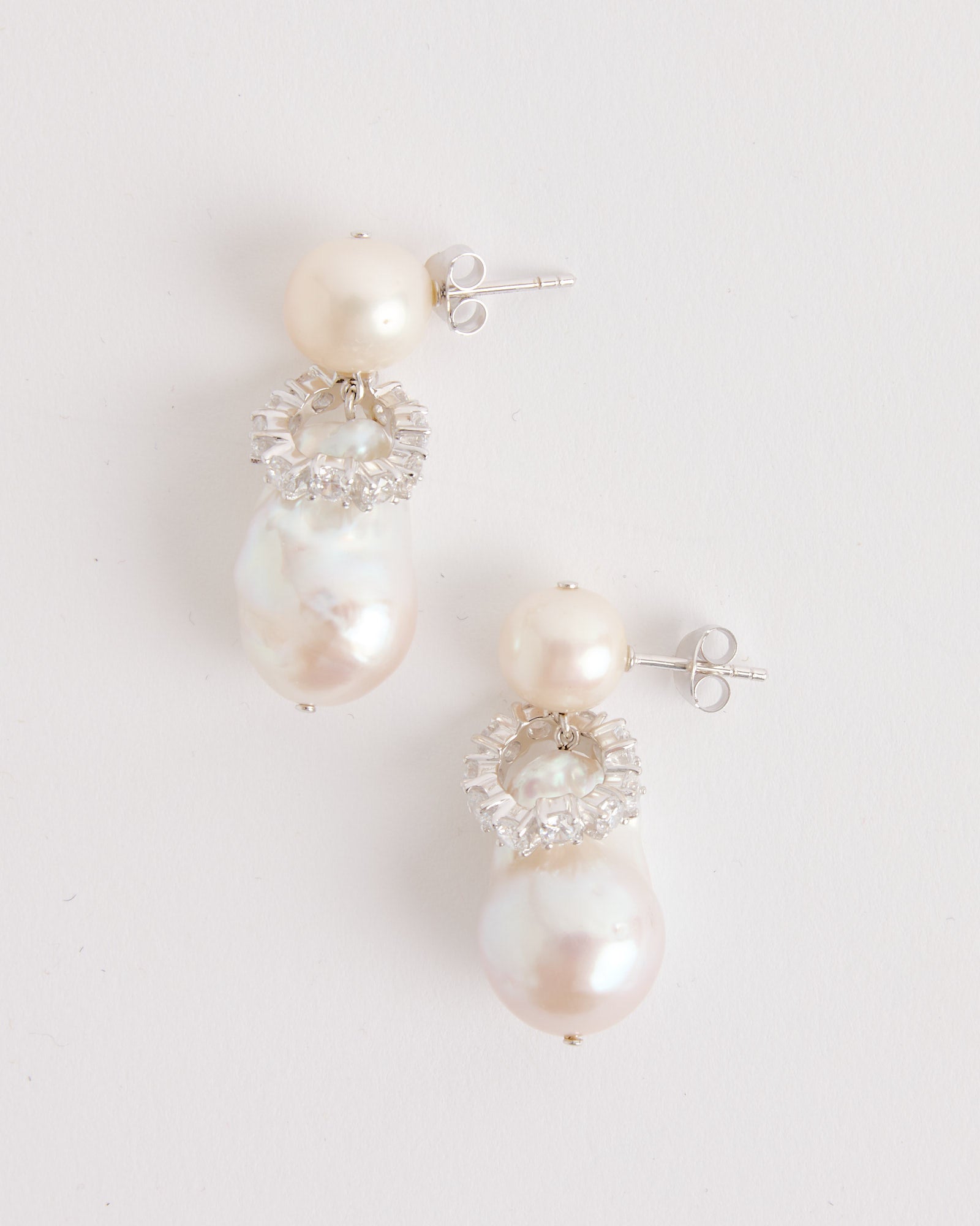 Completedworks Recycled Silver Baroque Pearl CZ Earrings - Rhodium Plated - Default Title (273410)